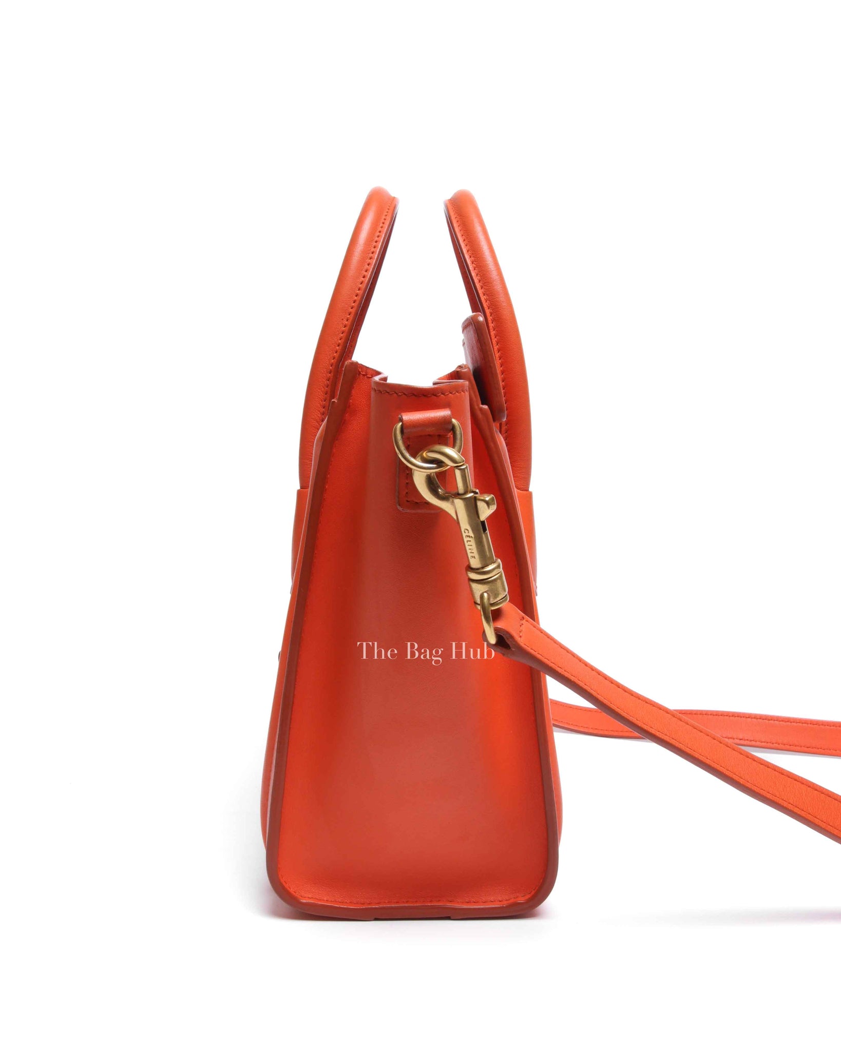 Celine Orange Leather Nano Luggage Tote Bag