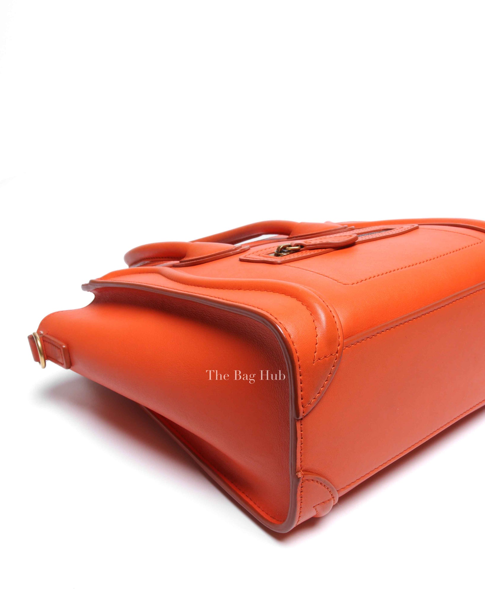 Celine Orange Leather Nano Luggage Tote Bag