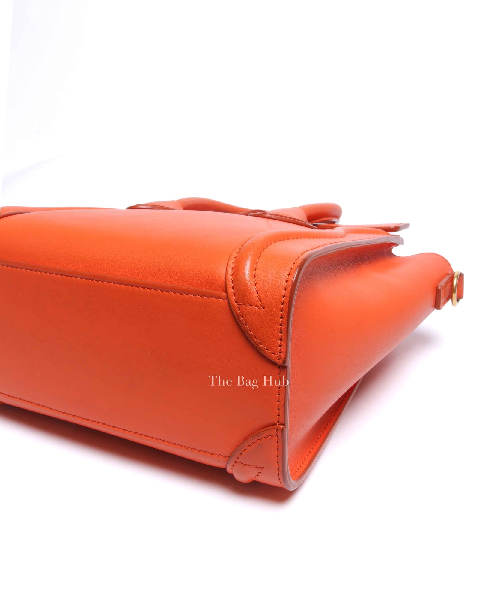 Celine Orange Leather Nano Luggage Tote Bag