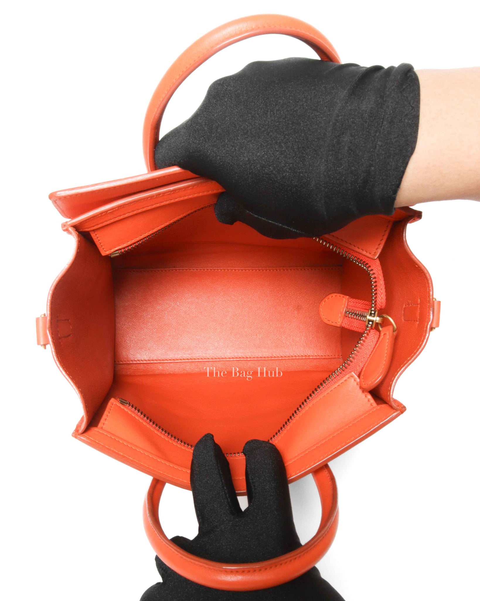 Celine Orange Leather Nano Luggage Tote Bag