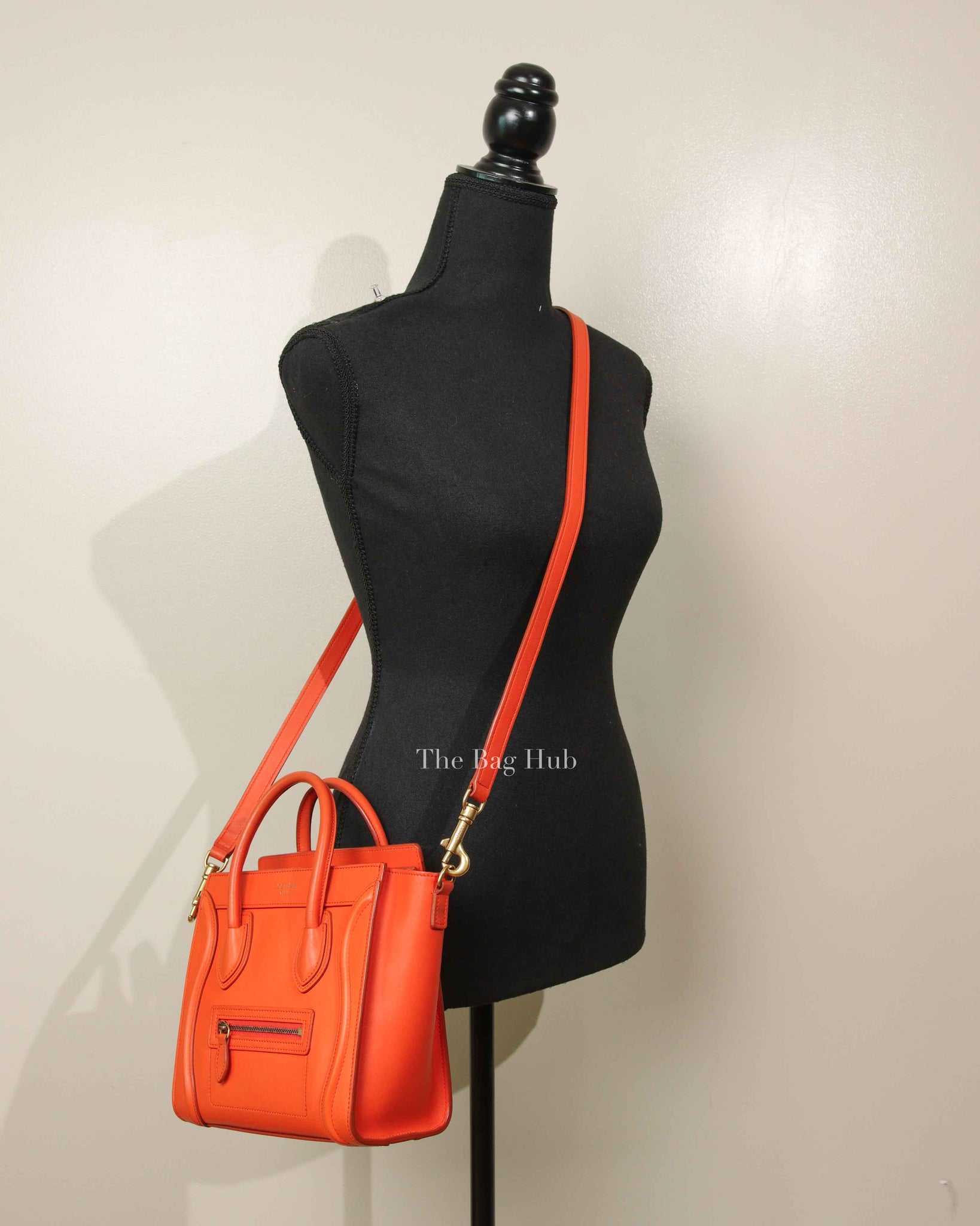 Celine Orange Leather Nano Luggage Tote Bag