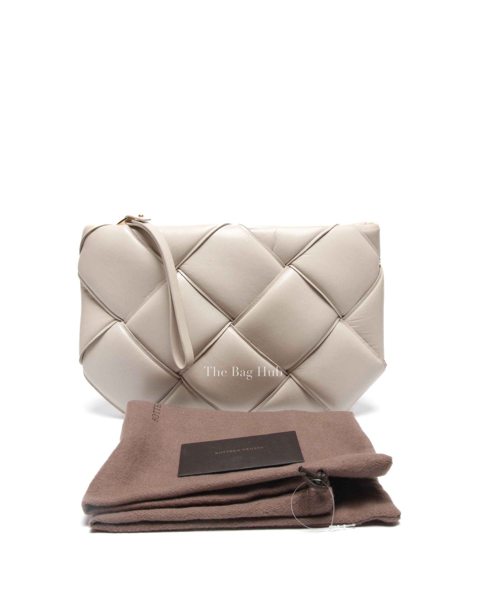 Bottega Veneta Off White Leather Maxi Intrecciato Padded Pouch