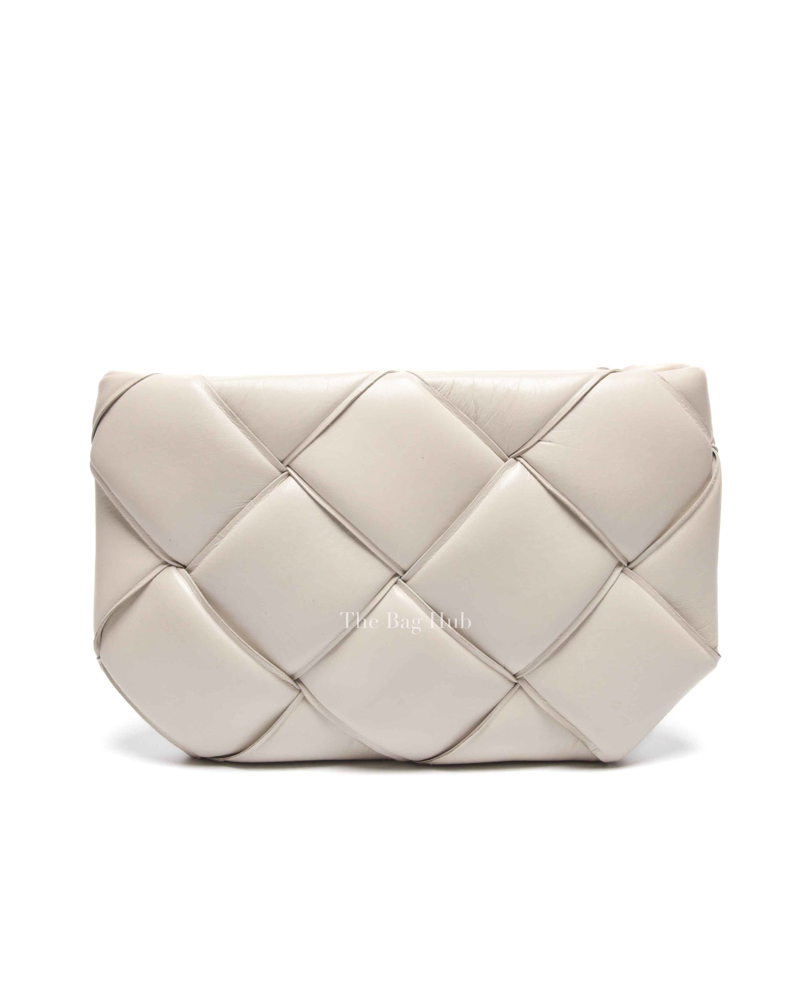 Bottega Veneta Off White Leather Maxi Intrecciato Padded Pouch