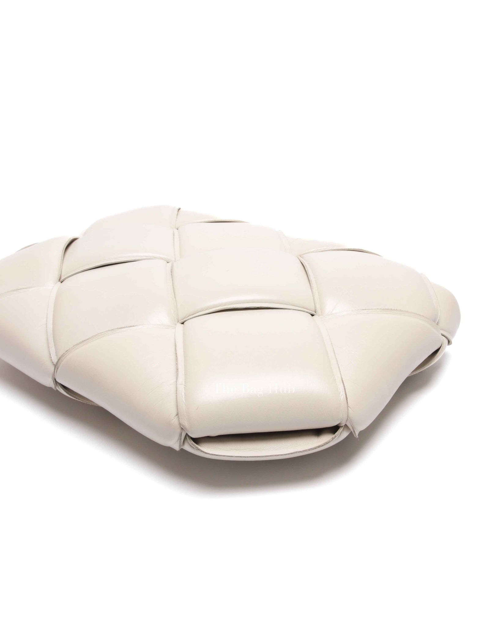 Bottega Veneta Off White Leather Maxi Intrecciato Padded Pouch