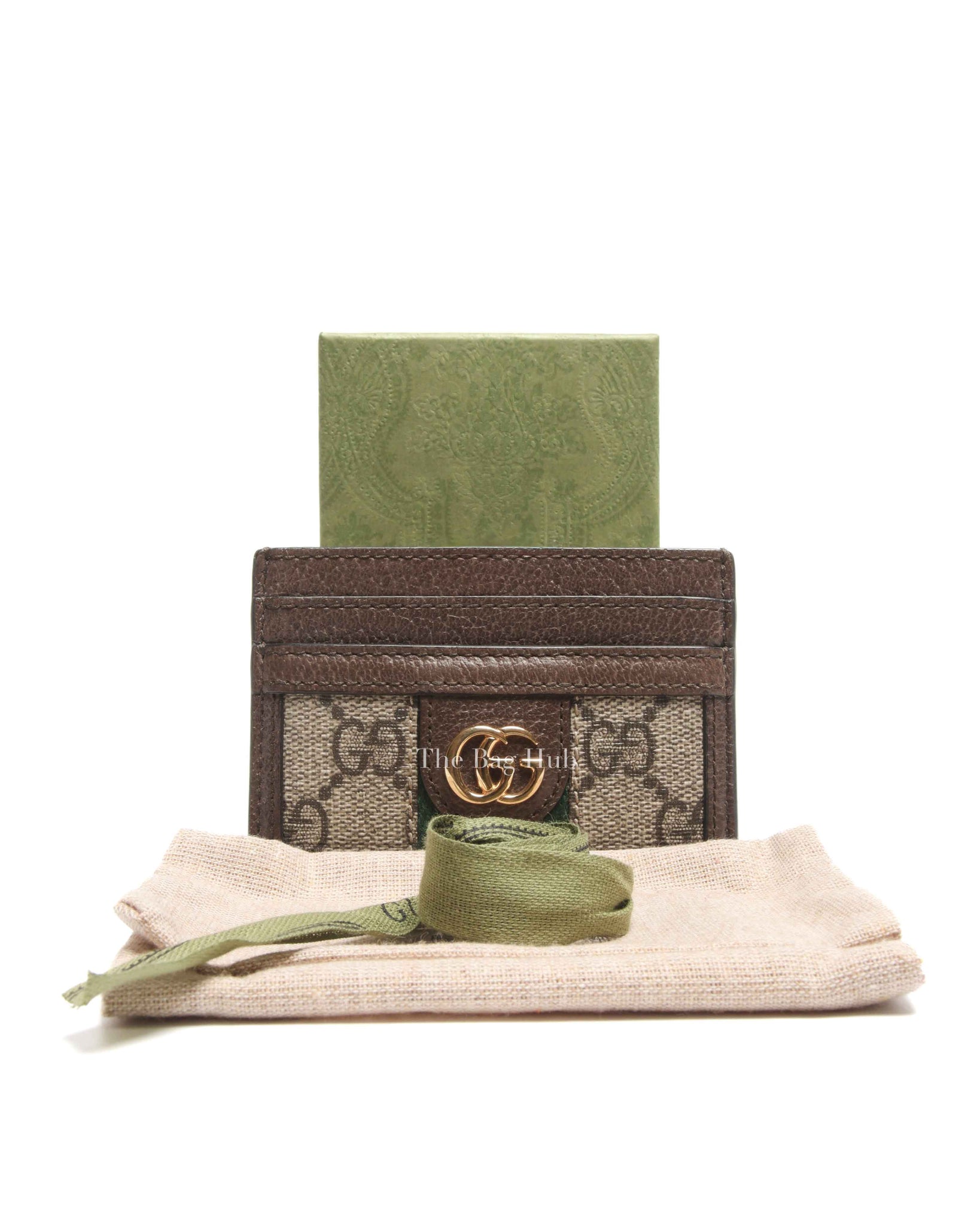 Gucci Beige/Dark Brown Monogram Canvas Ophidia Card Holder