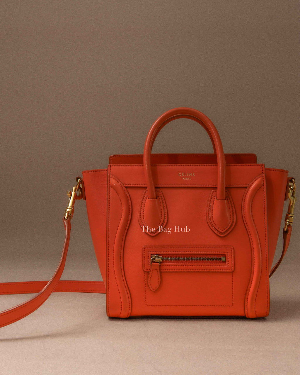 Celine Orange Leather Nano Luggage Tote Bag