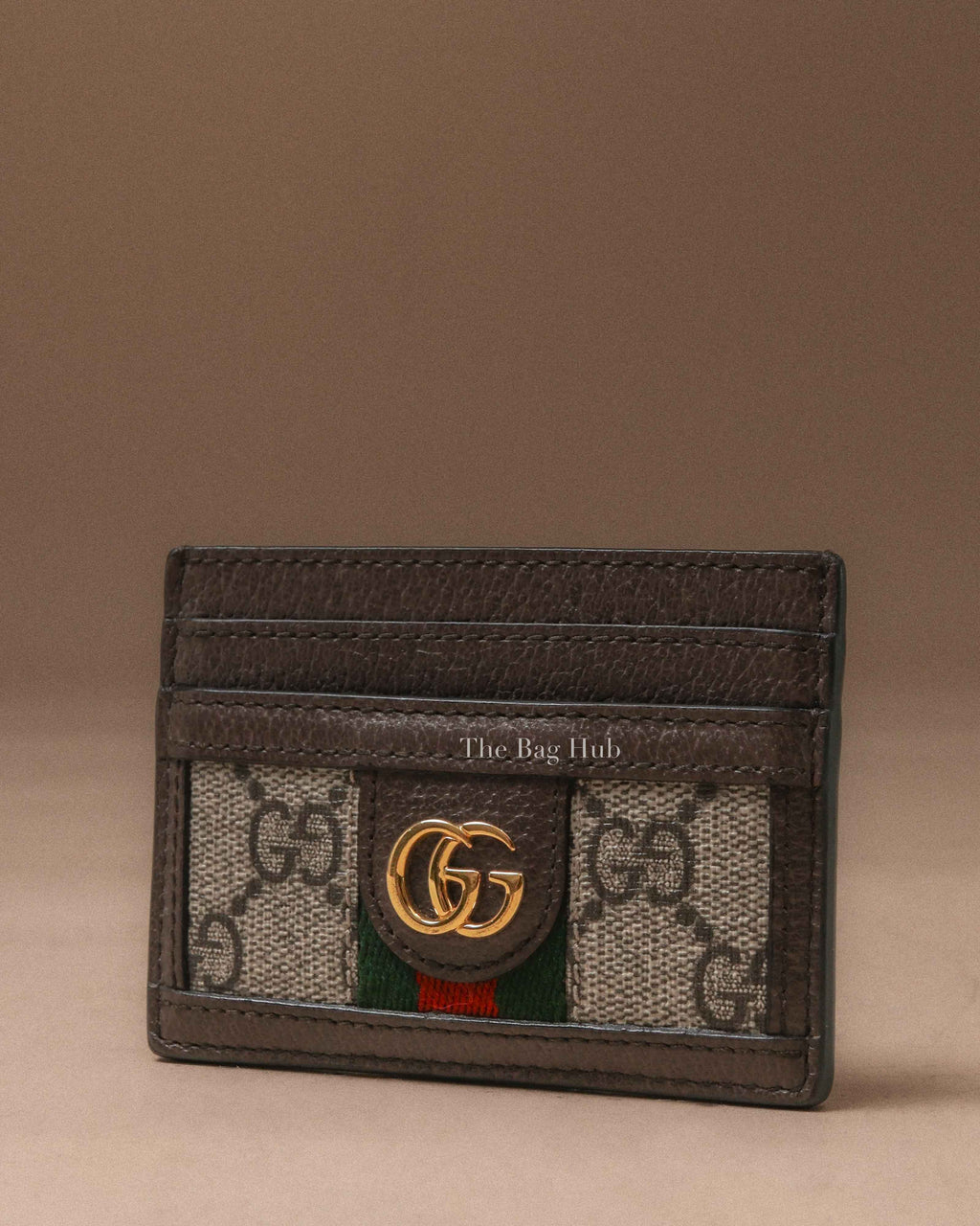 Gucci Beige/Dark Brown Monogram Canvas Ophidia Card Holder