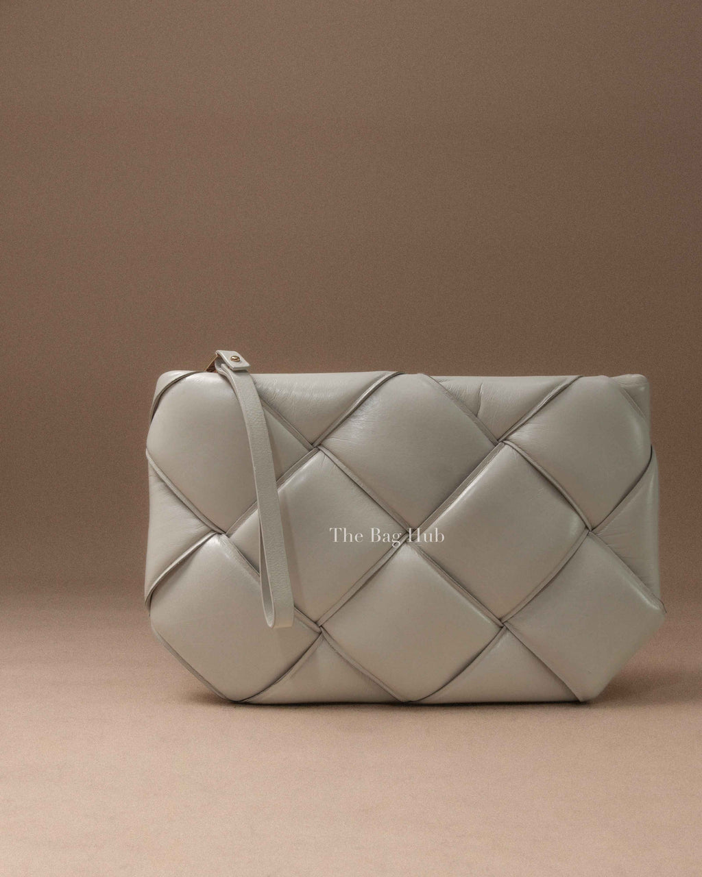 Bottega Veneta Off White Leather Maxi Intrecciato Padded Pouch
