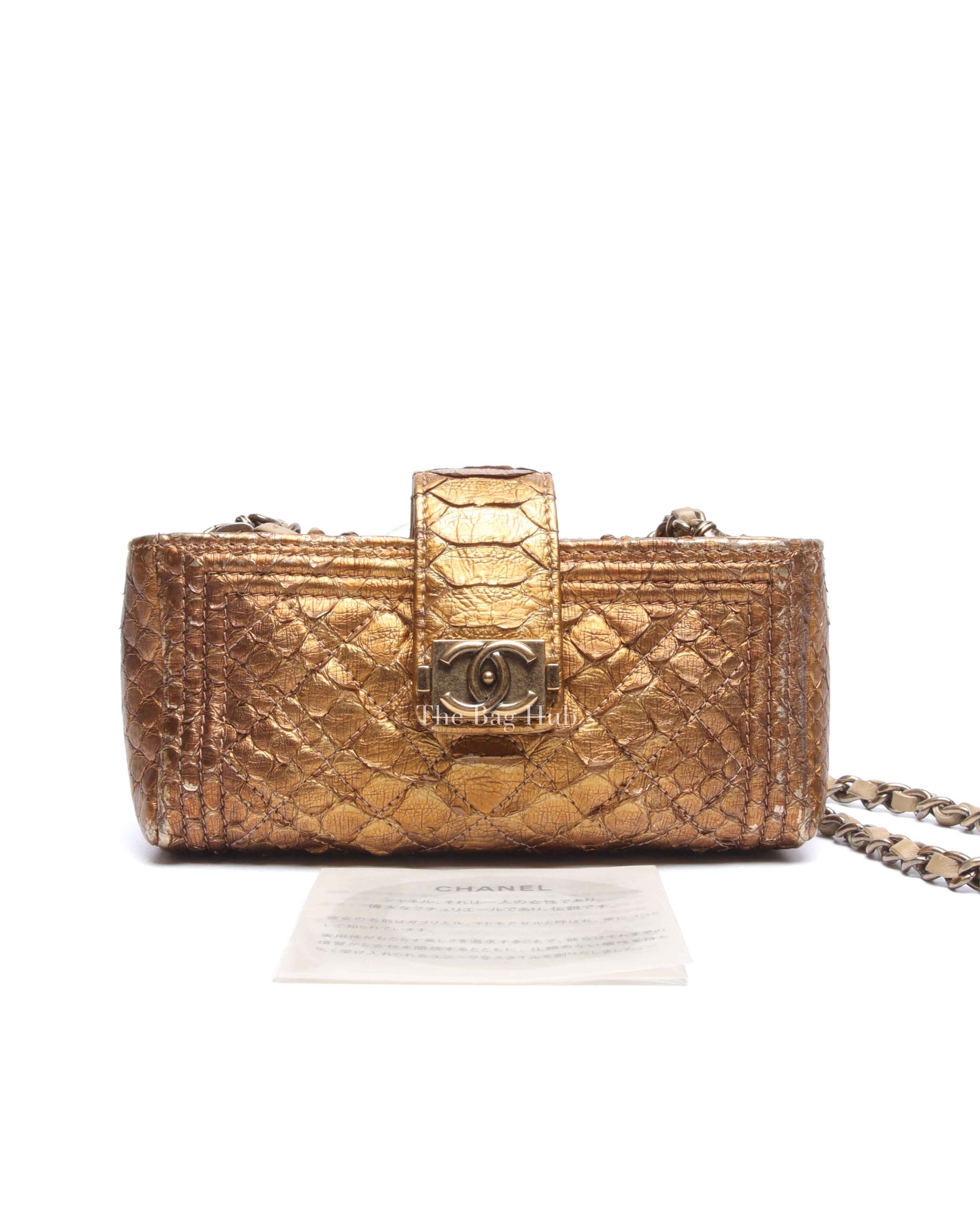 Chanel Gold Python Leather Phone Holder Chain Clutch GHW