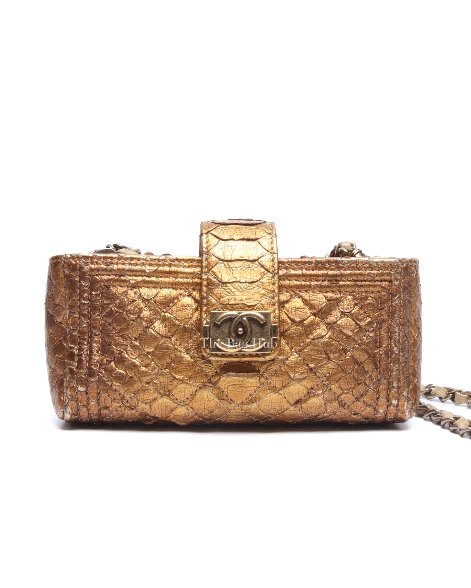 Chanel Gold Python Leather Phone Holder Chain Clutch GHW