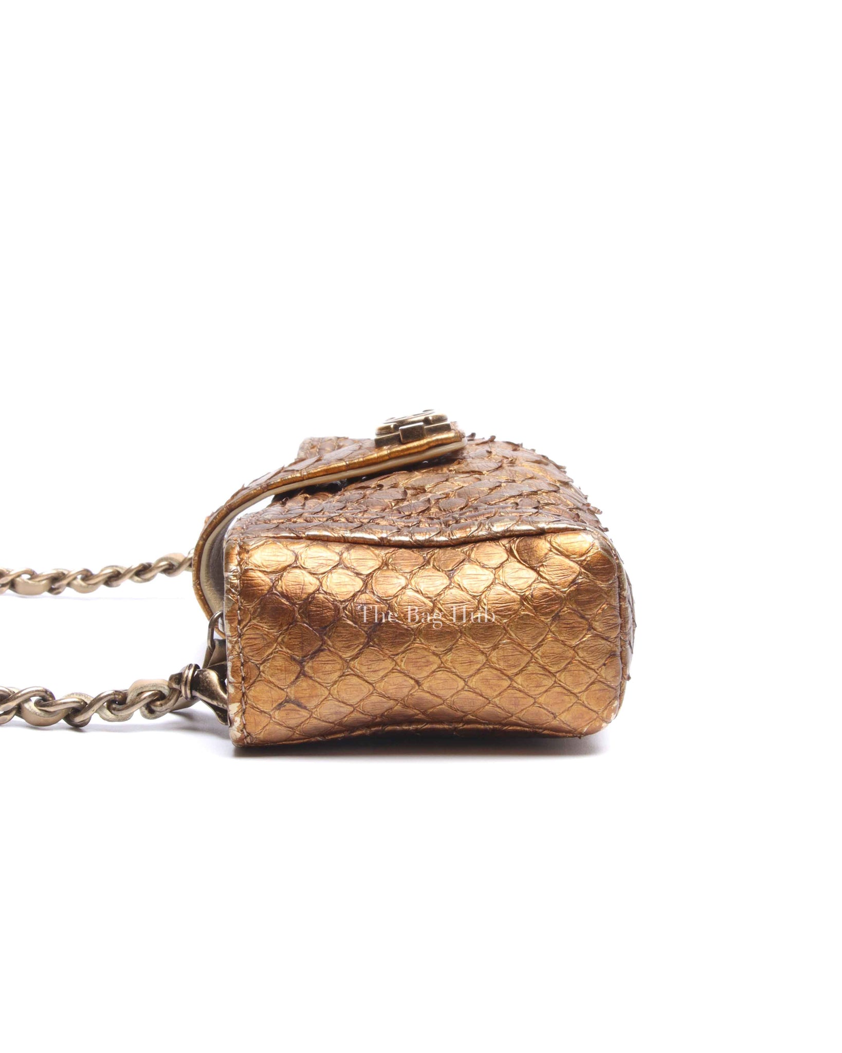 Chanel Gold Python Leather Phone Holder Chain Clutch GHW