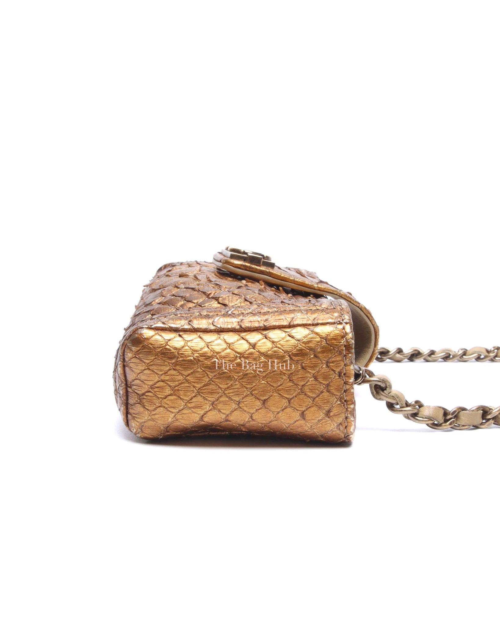 Chanel Gold Python Leather Phone Holder Chain Clutch GHW