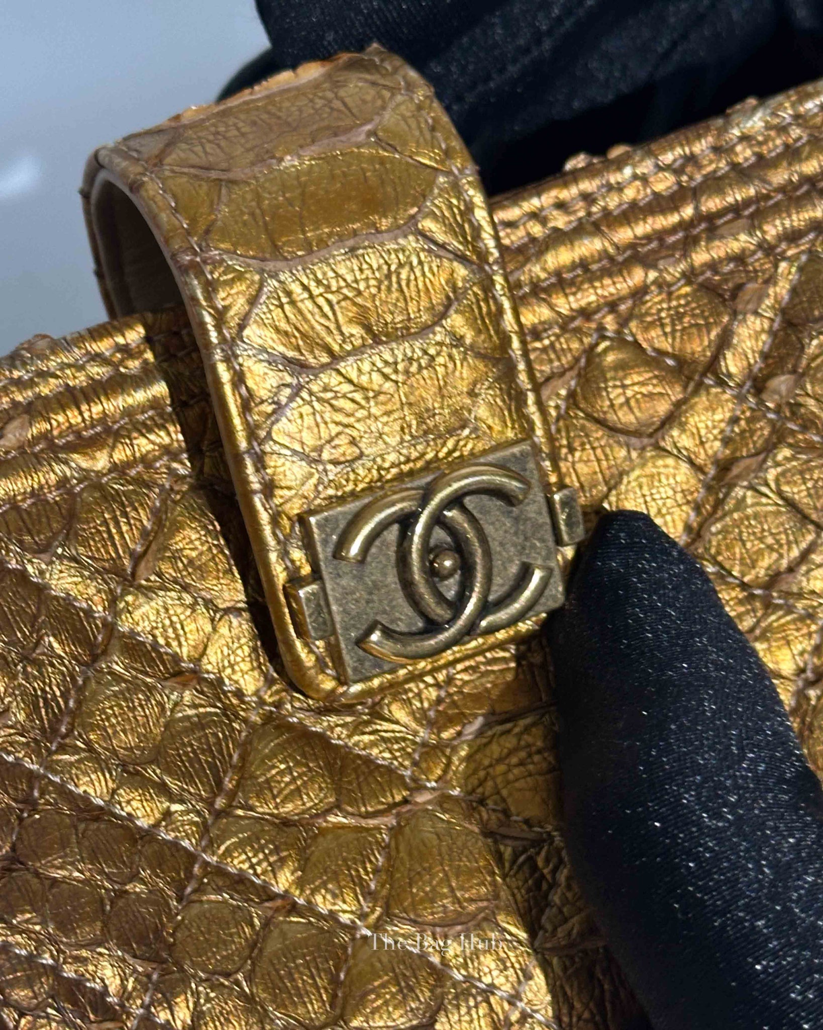 Chanel Gold Python Leather Phone Holder Chain Clutch GHW
