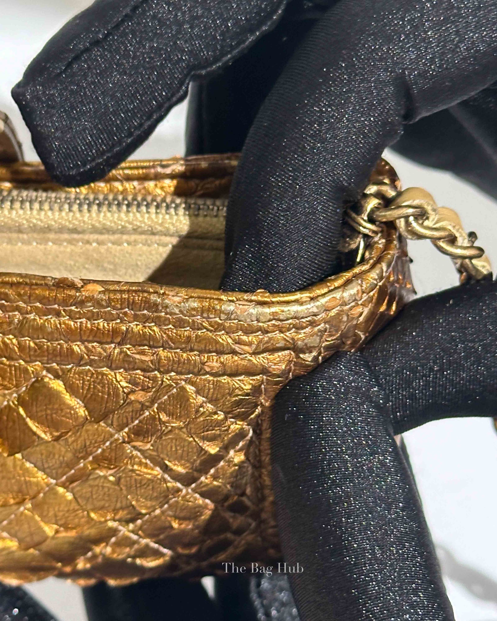 Chanel Gold Python Leather Phone Holder Chain Clutch GHW