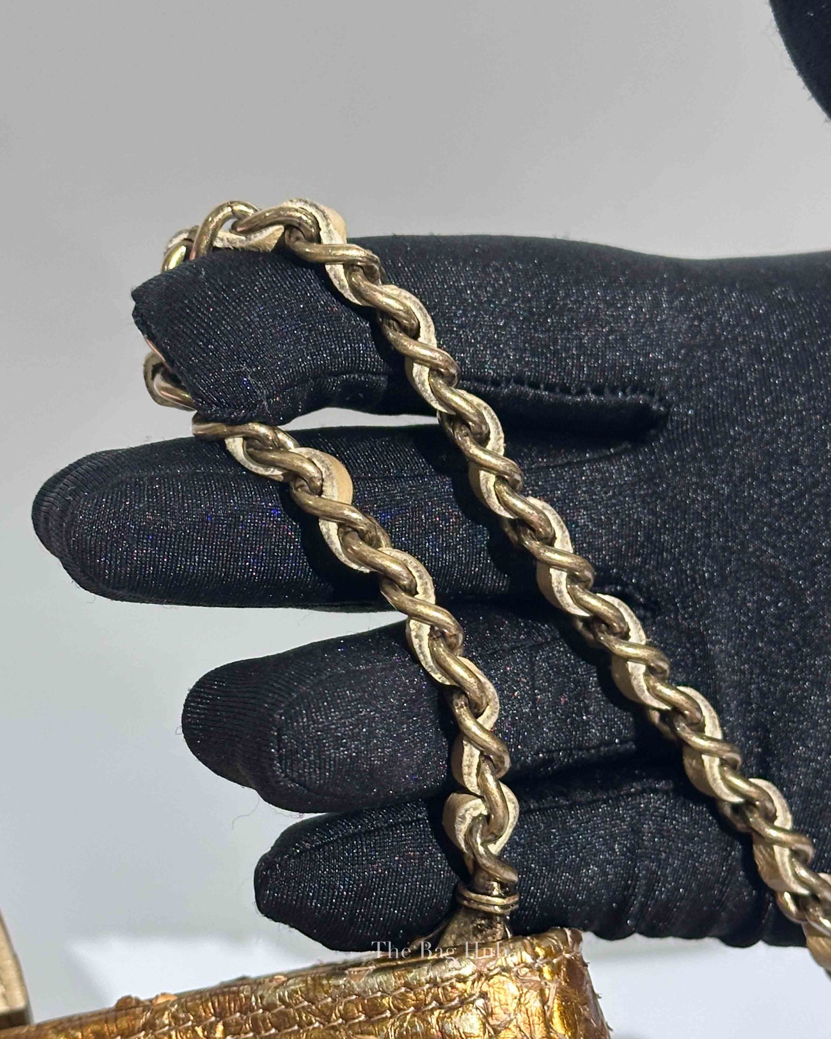 Chanel Gold Python Leather Phone Holder Chain Clutch GHW