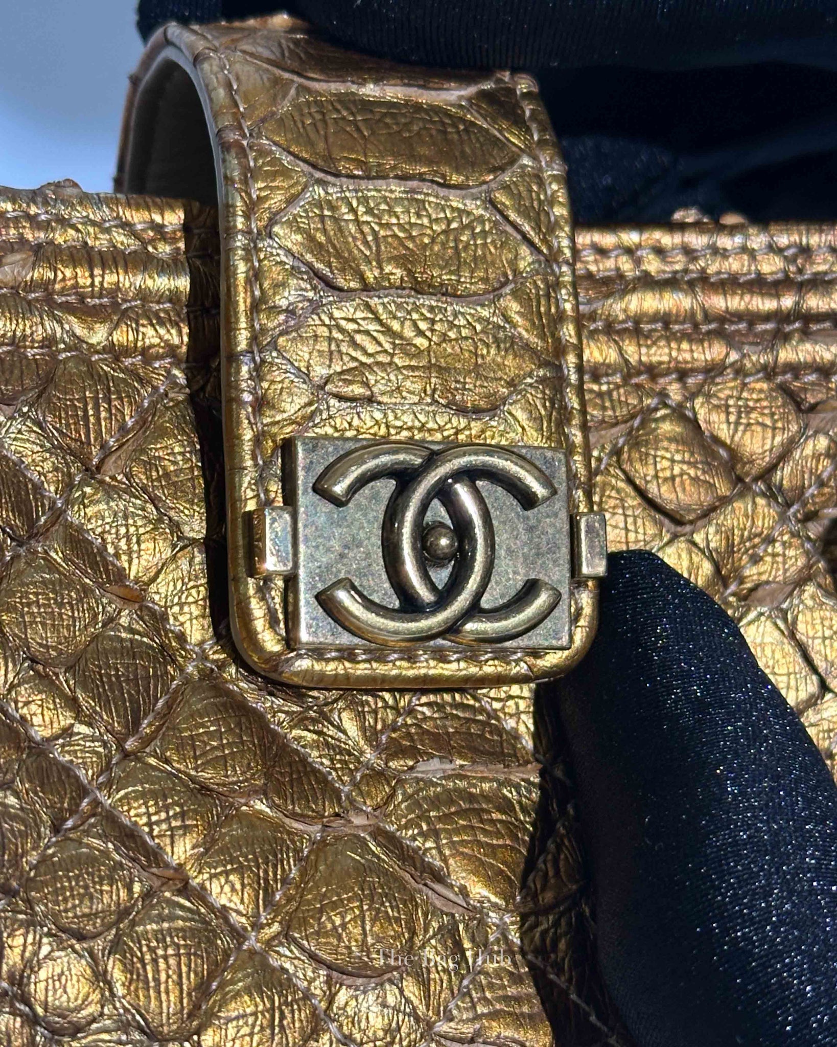 Chanel Gold Python Leather Phone Holder Chain Clutch GHW