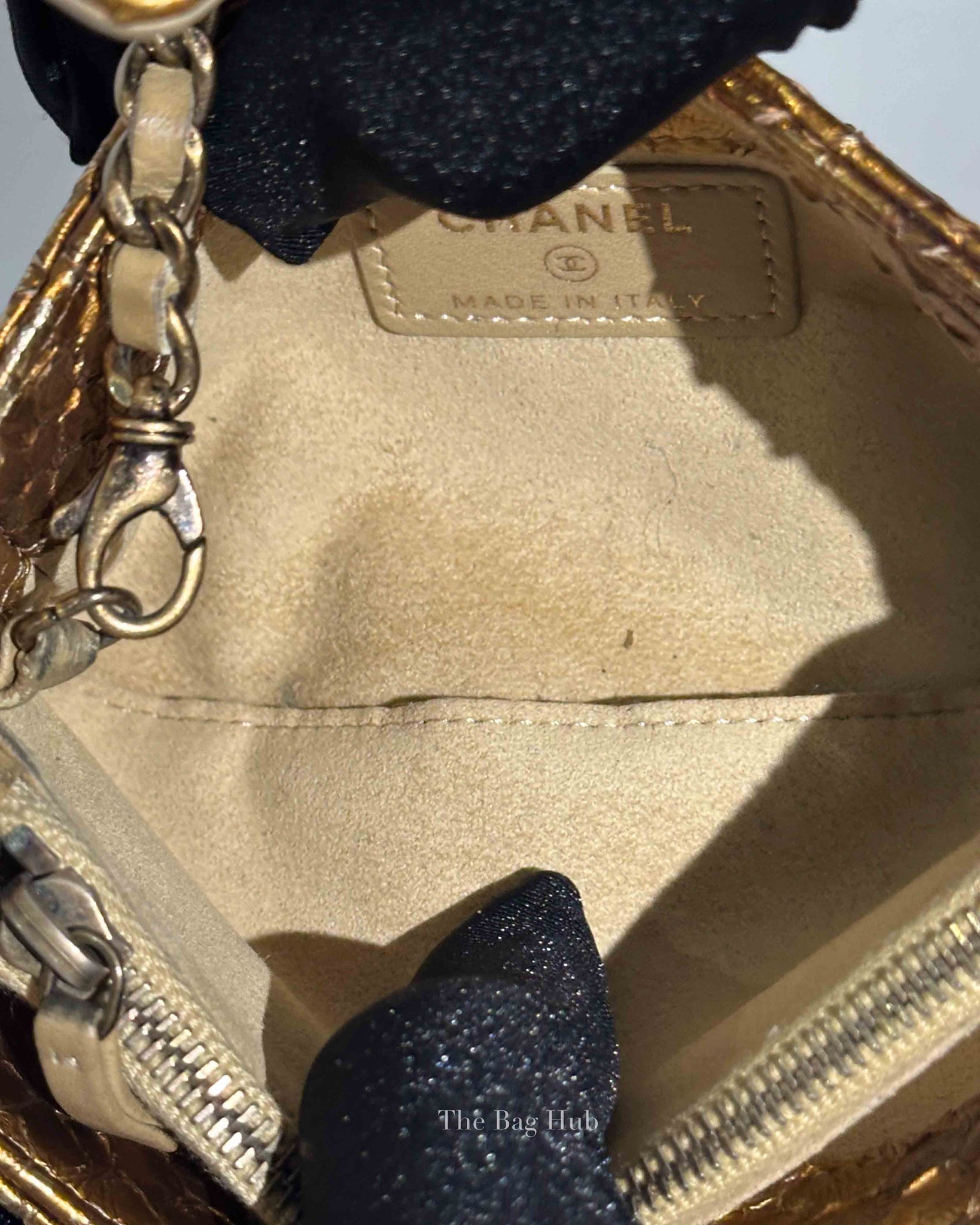 Chanel Gold Python Leather Phone Holder Chain Clutch GHW