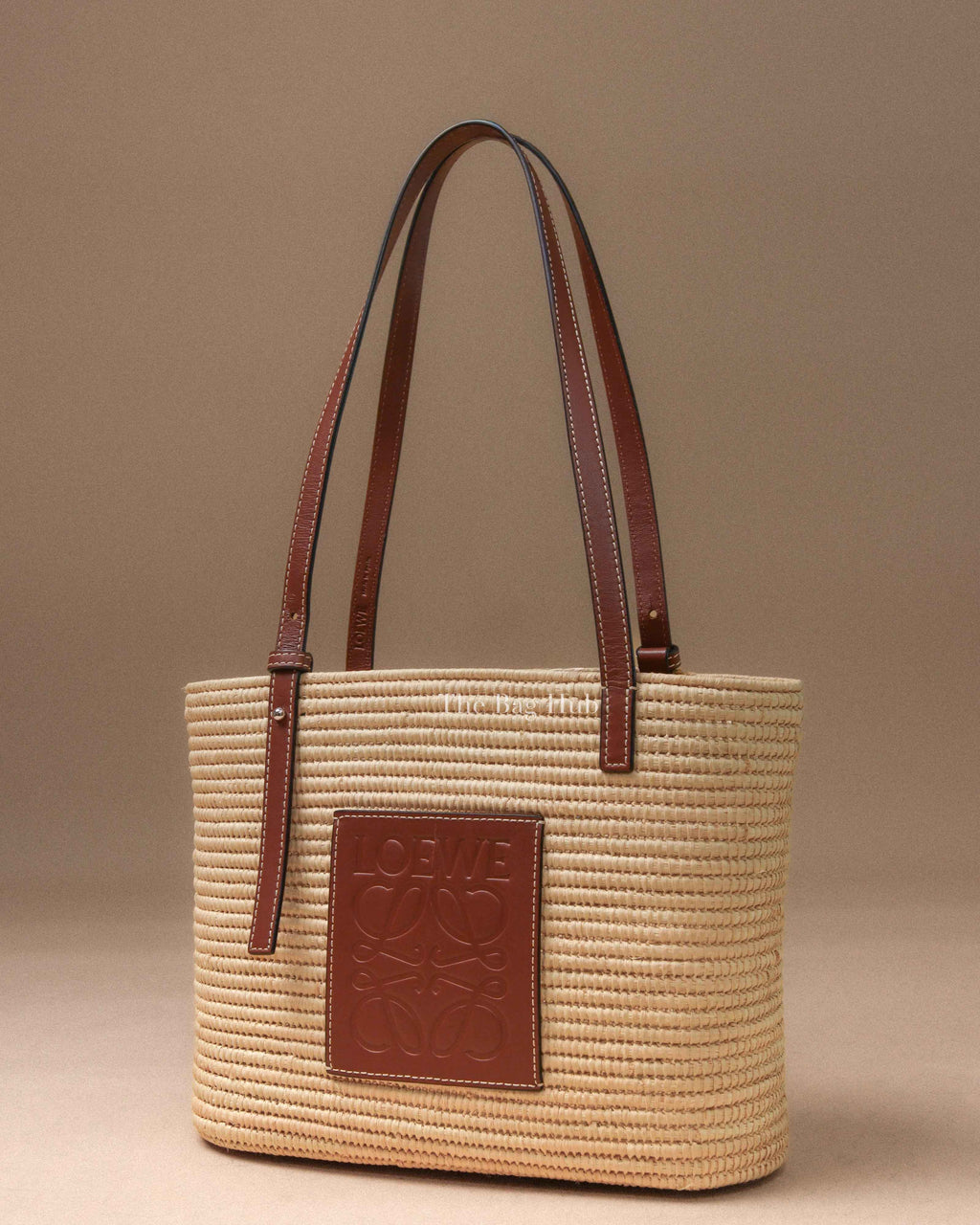 Loewe Natural/Tan Raffia Small Square Basket Tote Bag