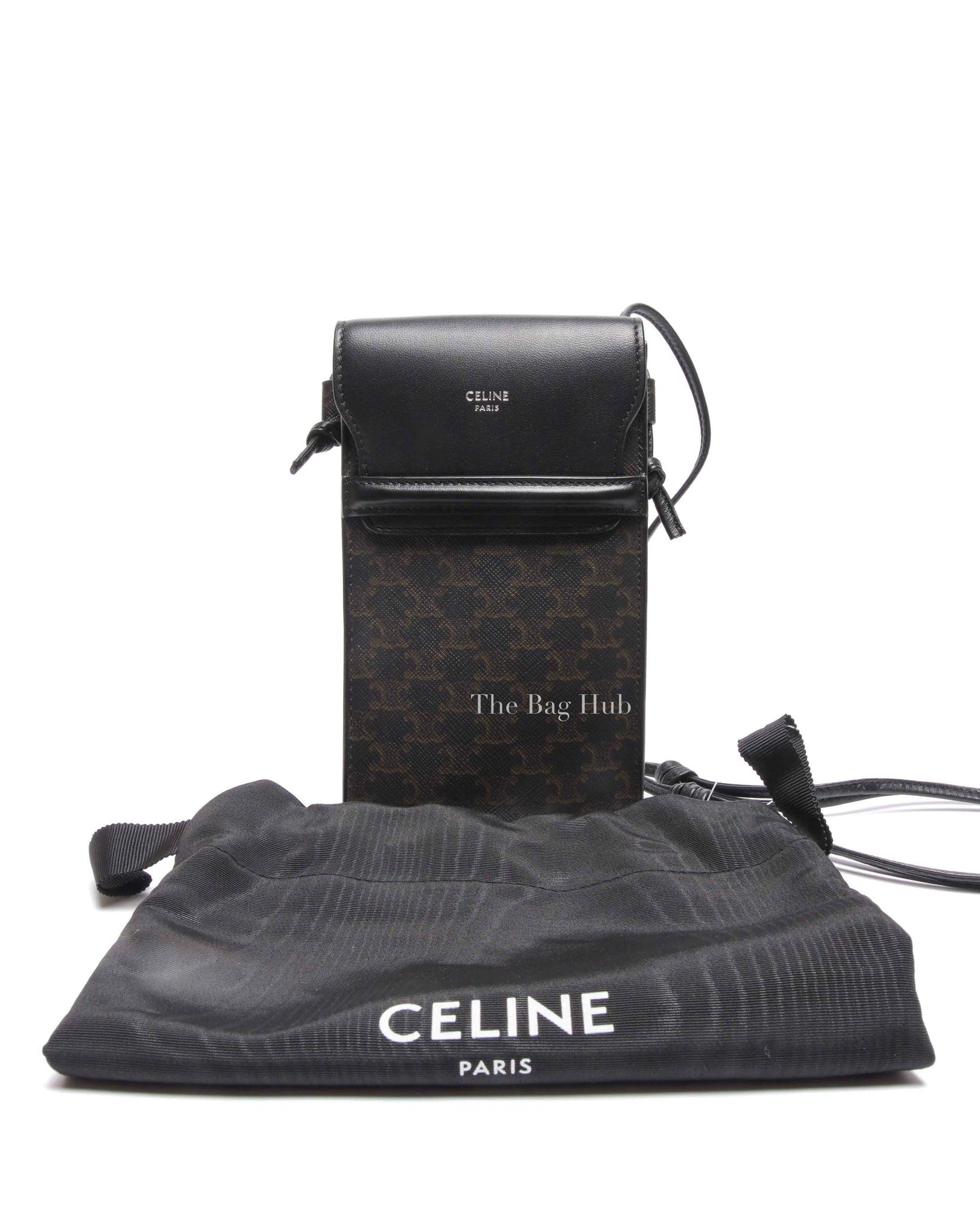 Celine Black Canvas/Lambskin Triomphe Phone Pouch
