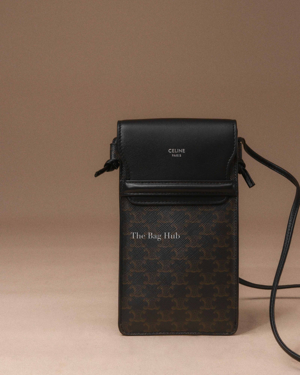 Celine Black Canvas/Lambskin Triomphe Phone Pouch