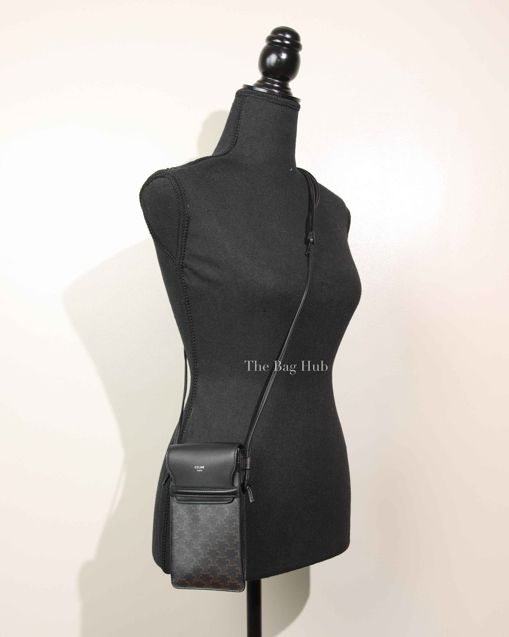 Celine Black Canvas/Lambskin Triomphe Phone Pouch