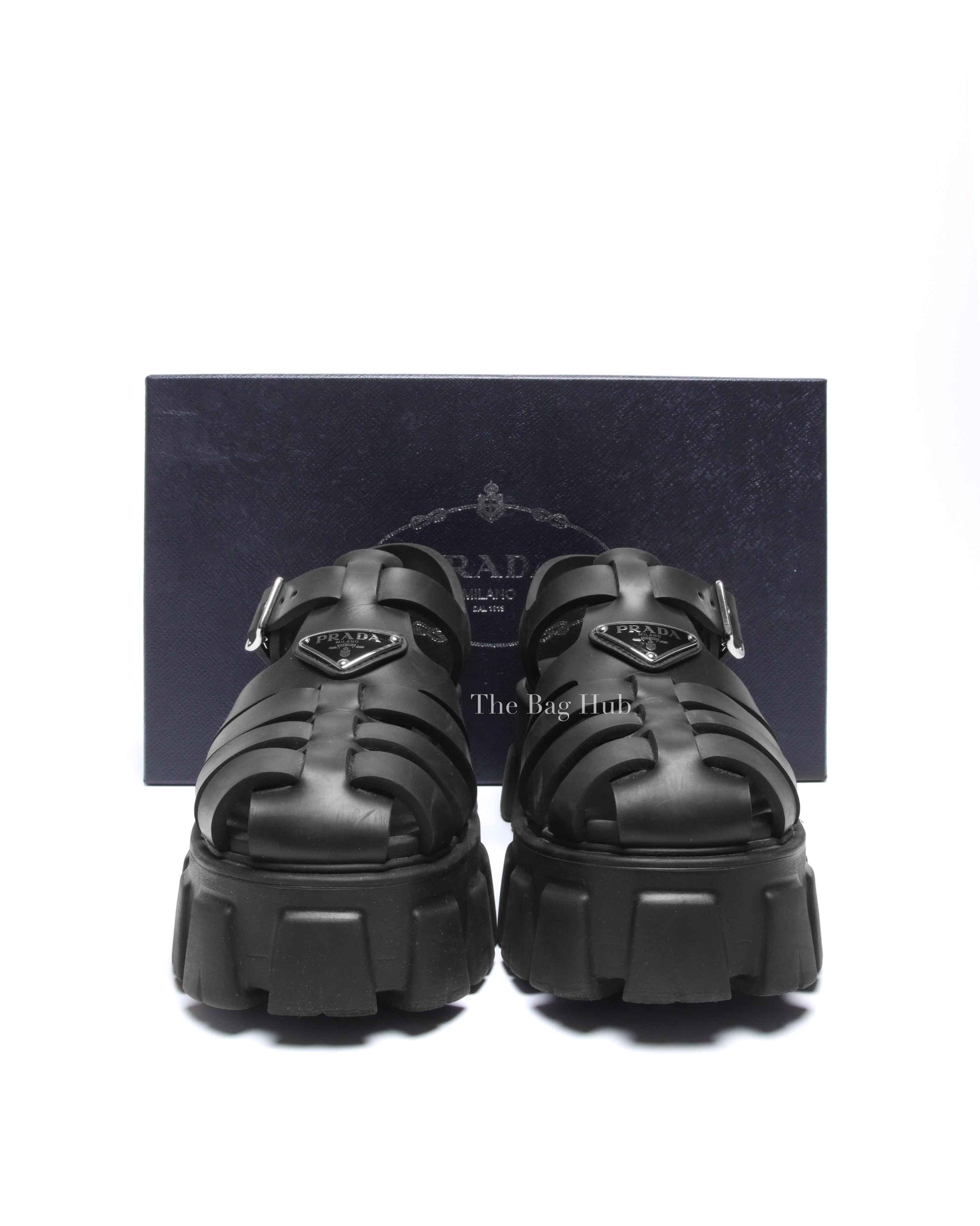 Prada Black Rubber Monolith Sandals Size 38