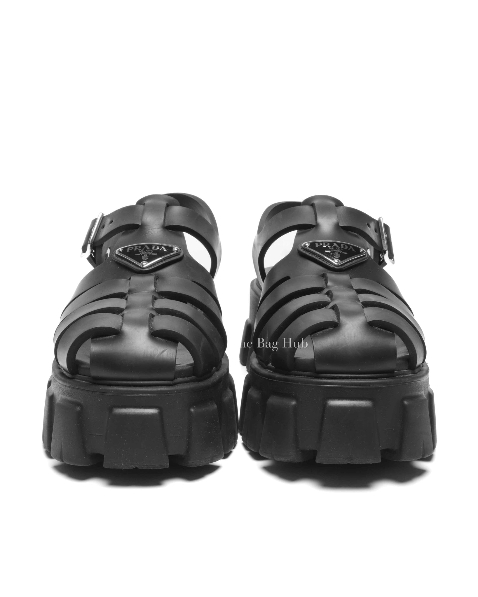Prada Black Rubber Monolith Sandals Size 38