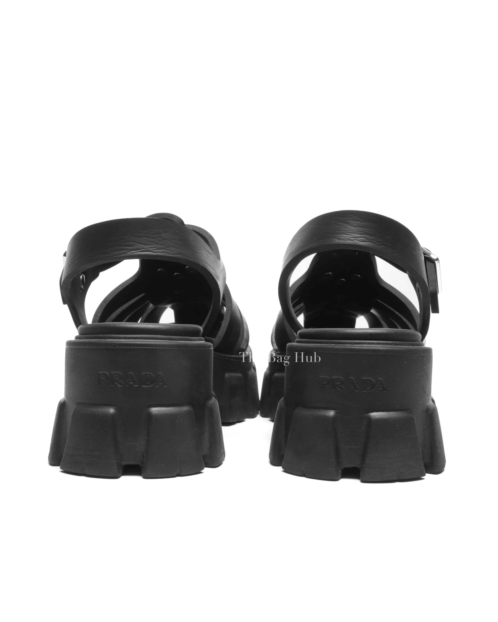 Prada Black Rubber Monolith Sandals Size 38