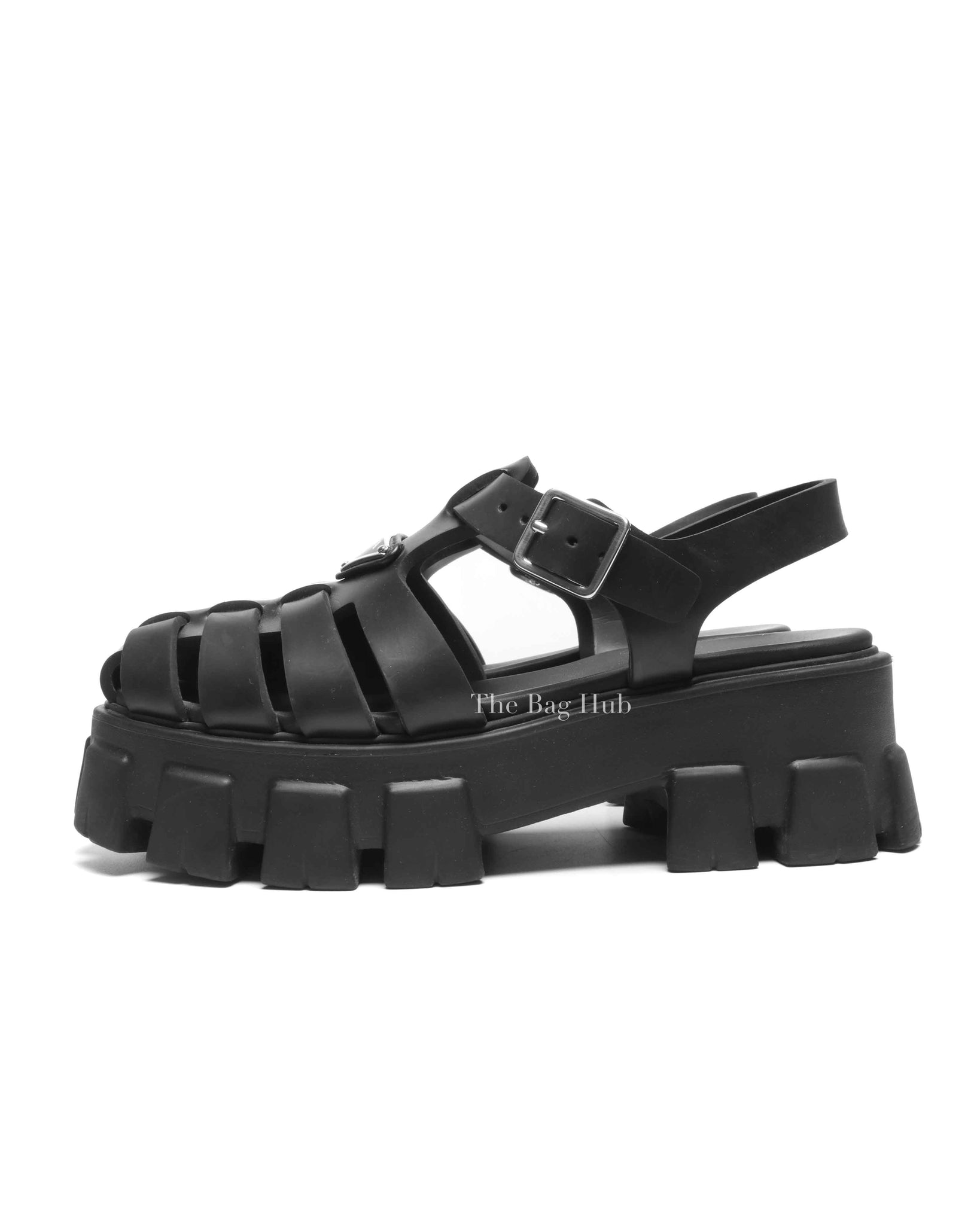 Prada Black Rubber Monolith Sandals Size 38