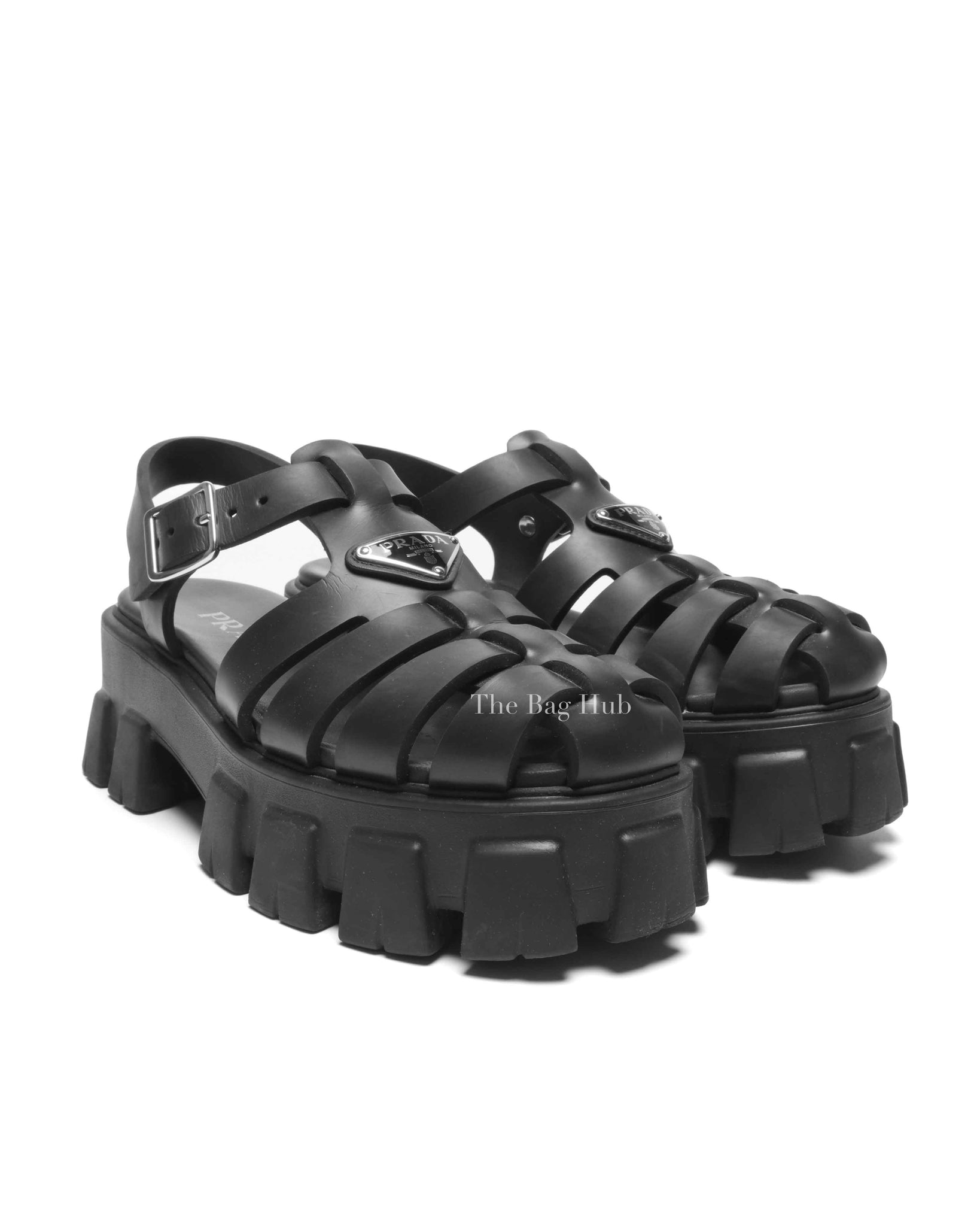 Prada Black Rubber Monolith Sandals Size 38