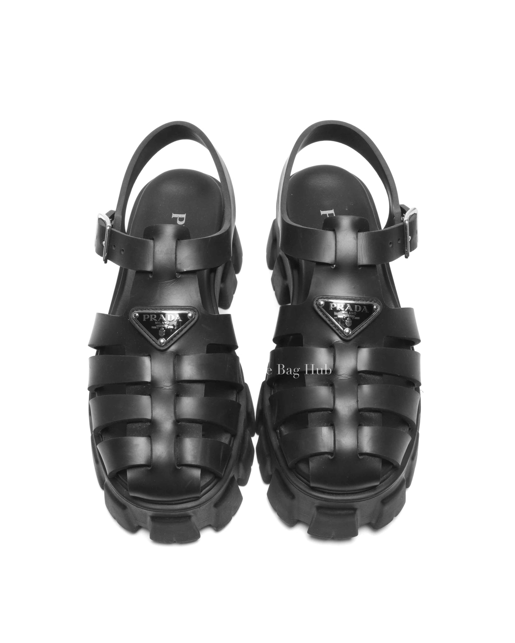 Prada Black Rubber Monolith Sandals Size 38