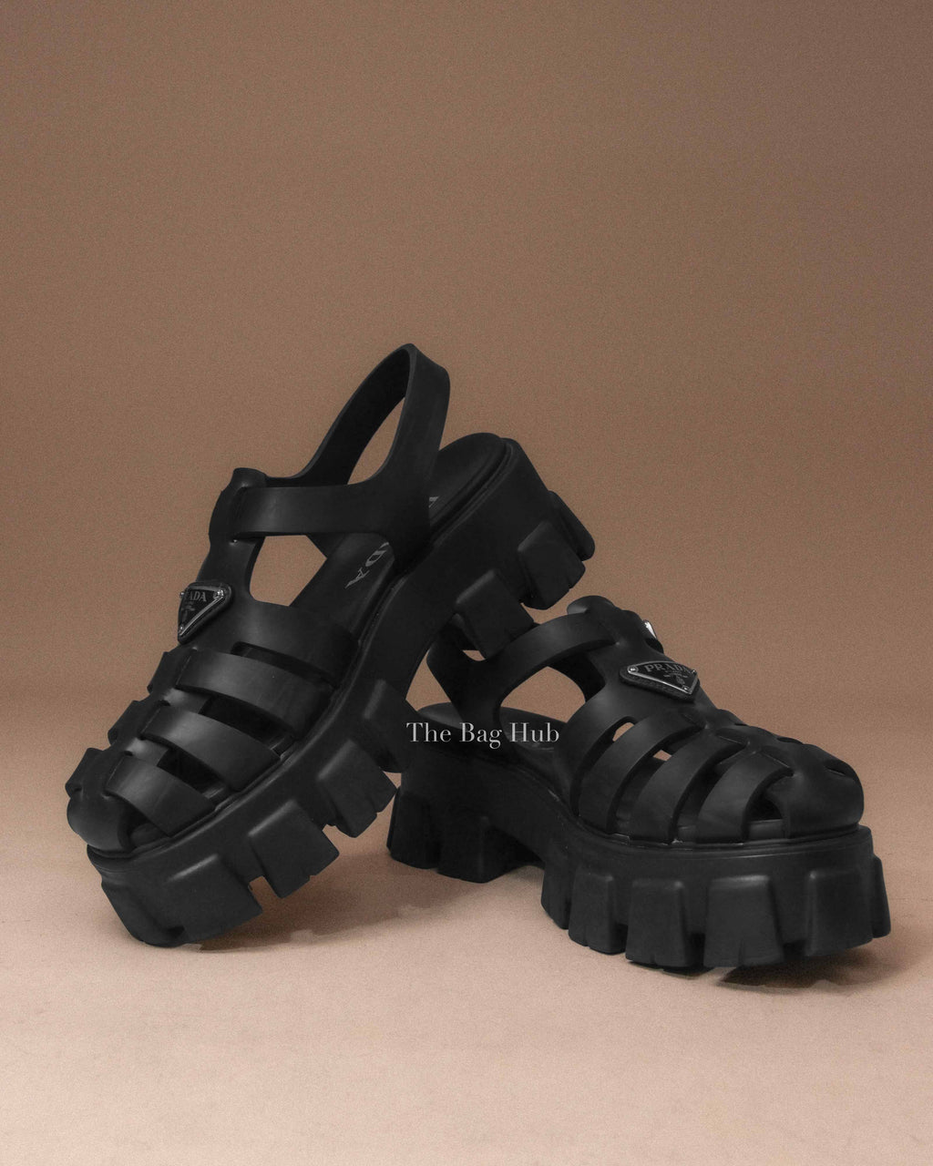 Prada Black Rubber Monolith Sandals Size 38