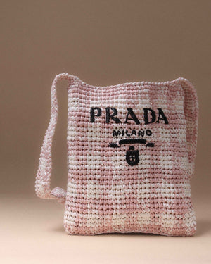 Prada Alabastro/Pink Raffia Messenger Crochet Bag 1BC184