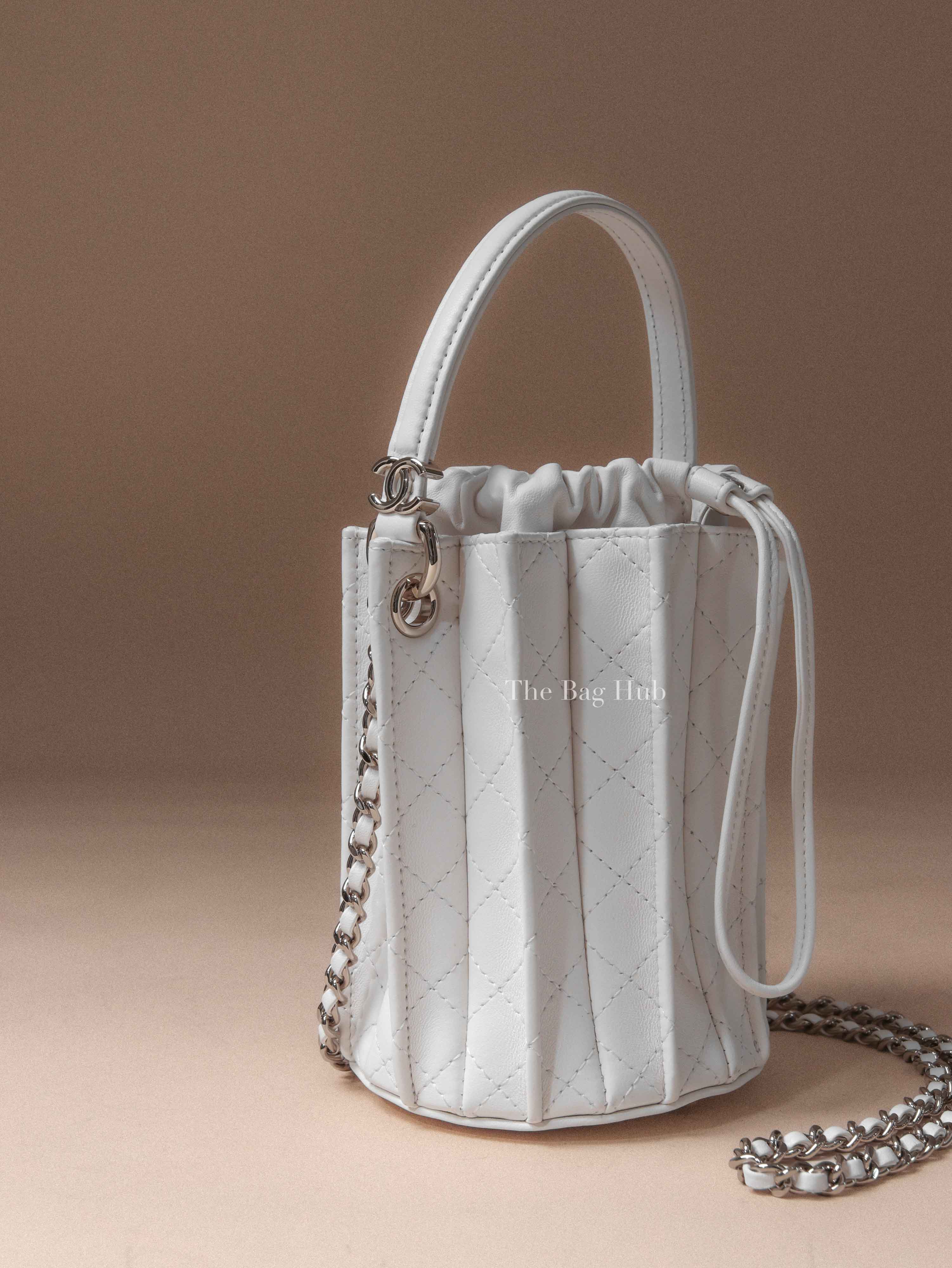 Chanel White Lambskin Quilted Mini Bucket Bag GHW | Designer Brand