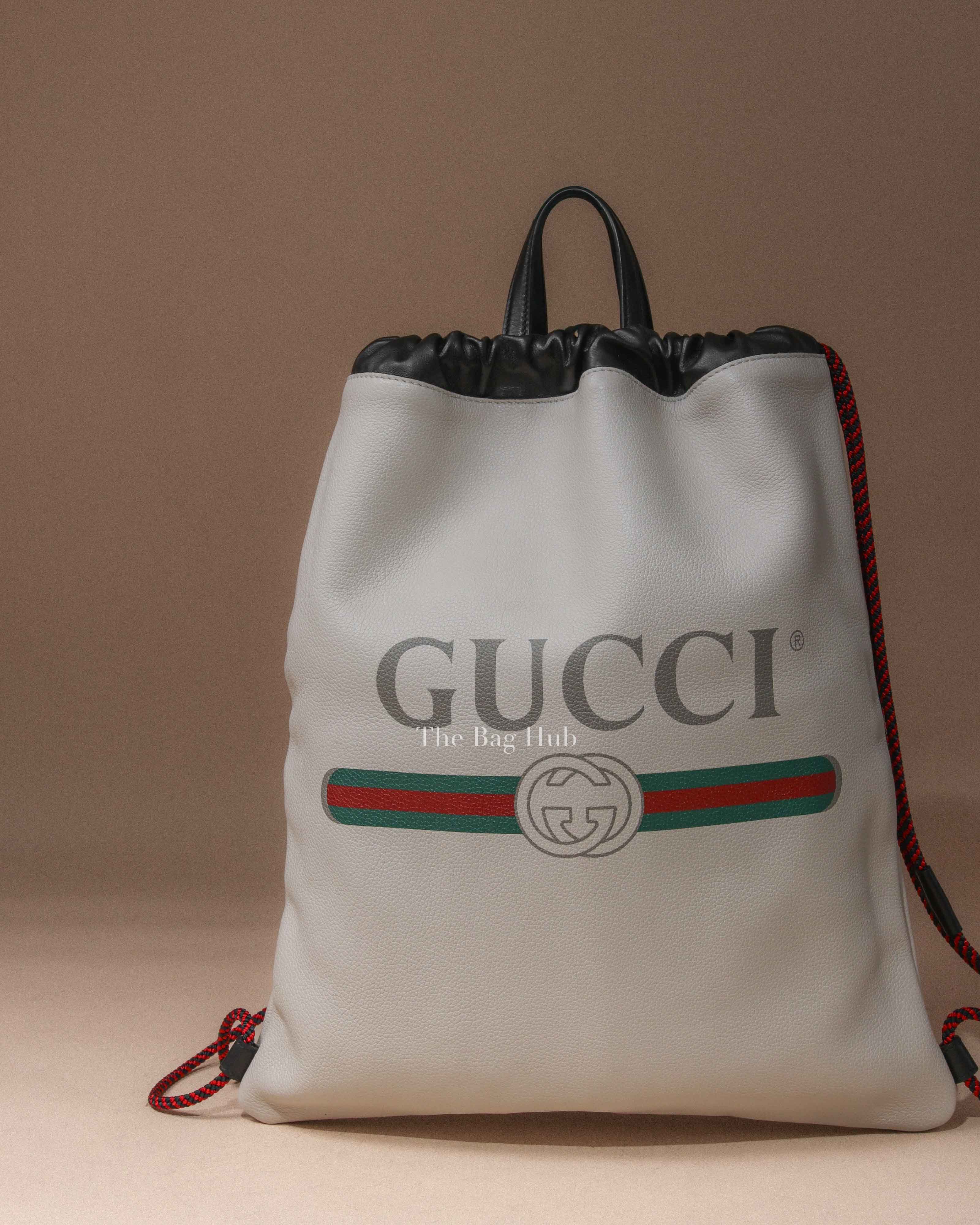 Gucci White Cream Calfskin Leather Drawstring Convertible Backpack | Designer Brand | Authentic Gucci