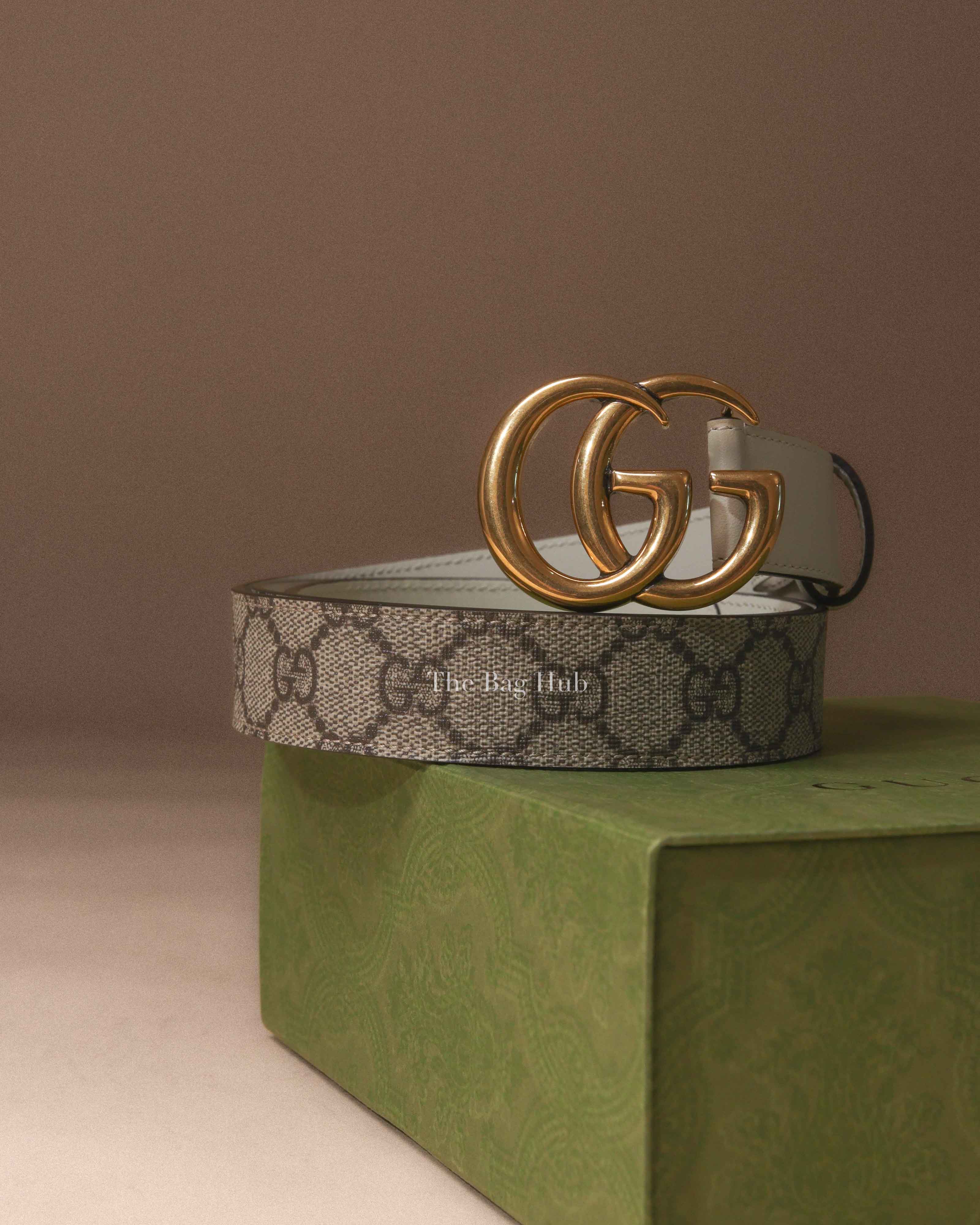 NEW GUCCI 430$ GG Marmont Belt In Beige GG Supreme & White Leather 100 Cm 40 In GUCCI - GG Marmont reversible belt | Leam Roma - Luxury  main image 4
