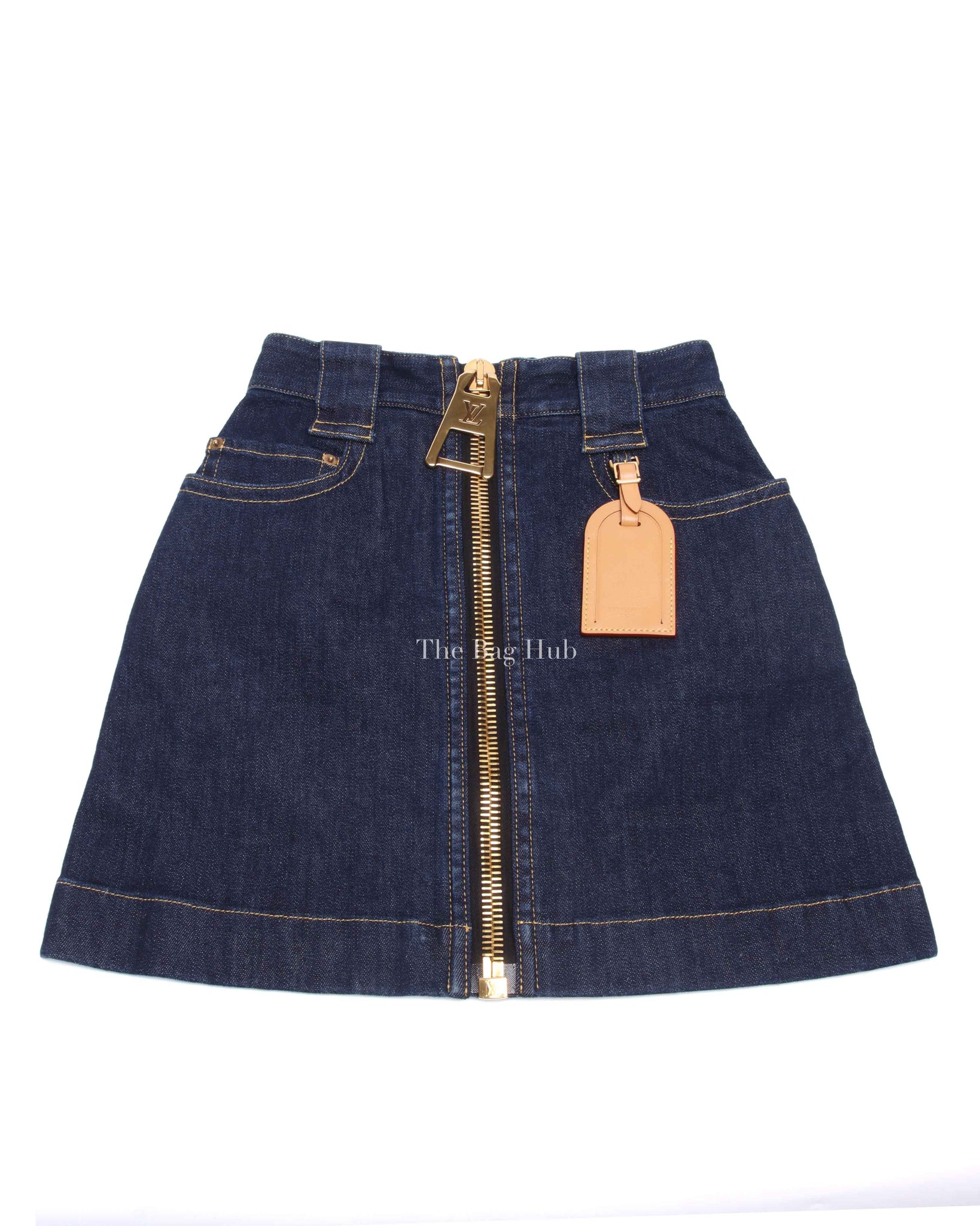 Louis Vuitton Indigo Blue XXL Zipper Denim Mini Skirt Size 36