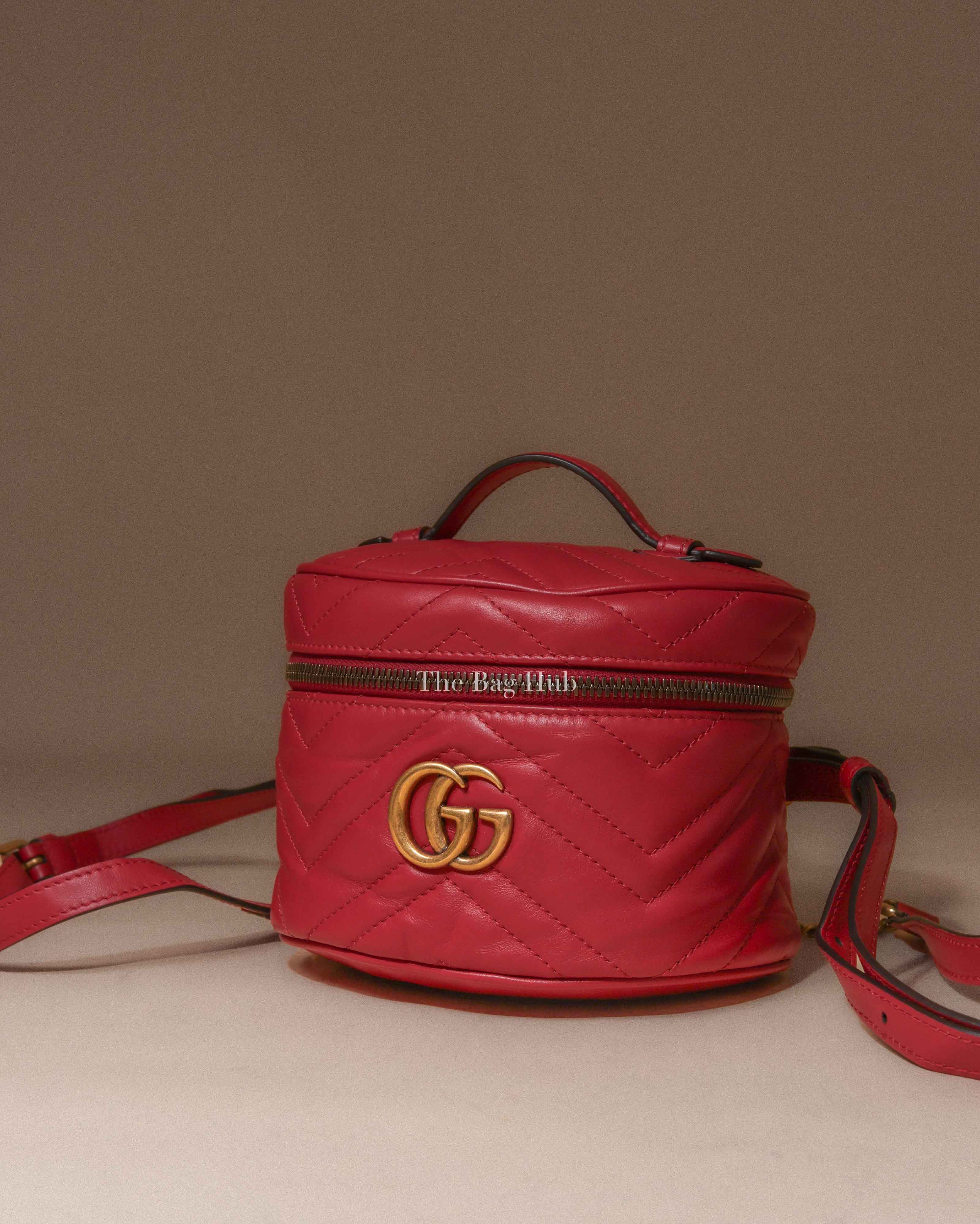 Gucci Hibiscus Red Calfskin Matelasse Mini GG Marmont Round  display picture 2