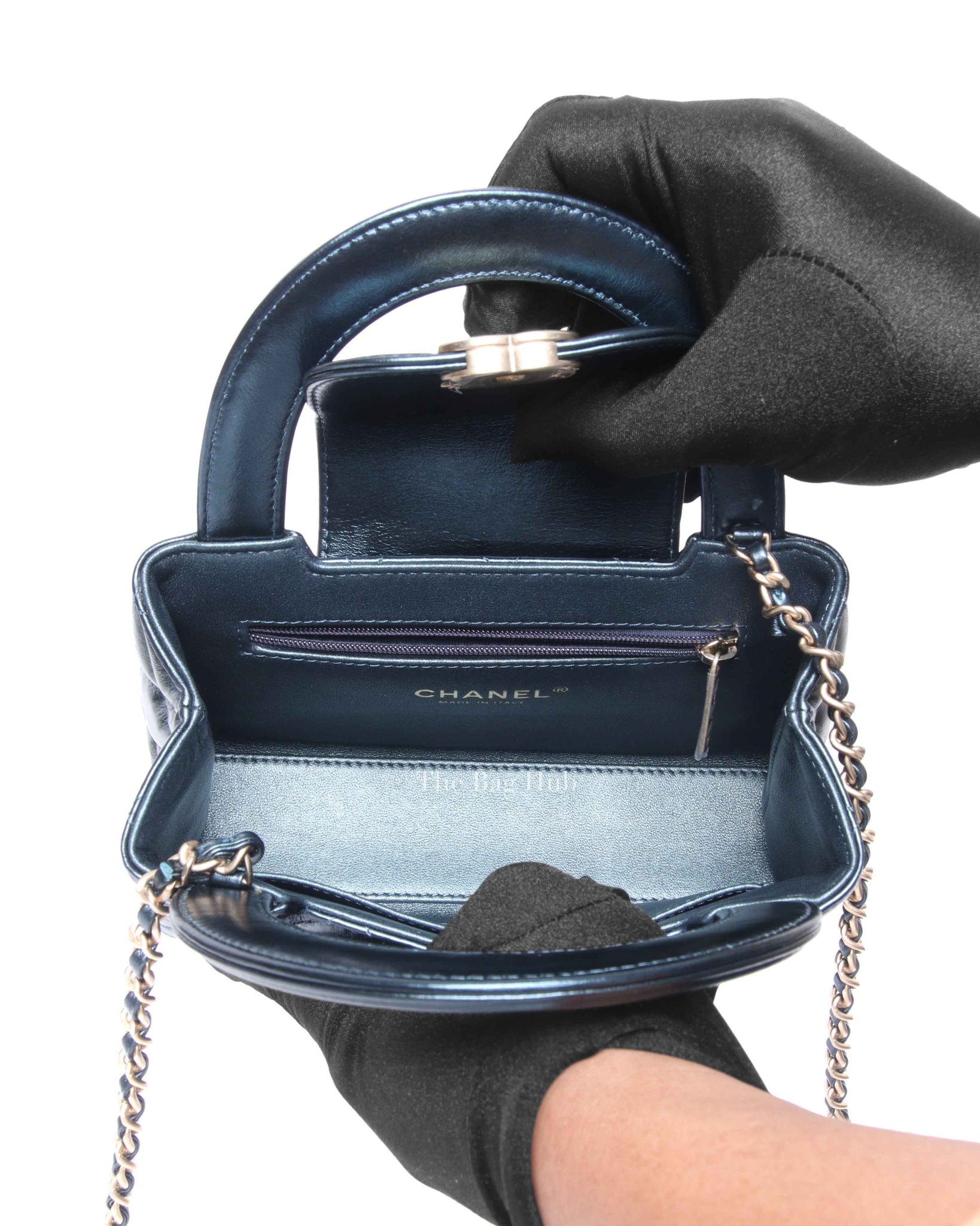 Chanel Iridescent Blue Lambskin Nano Kelly Shopper Bag GHW