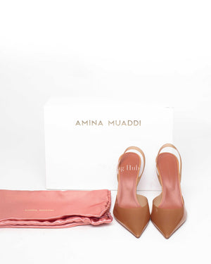 Amina Muaddi Nude PVC Holli Glass Slingback Pumps 95mm Size 37.5-9