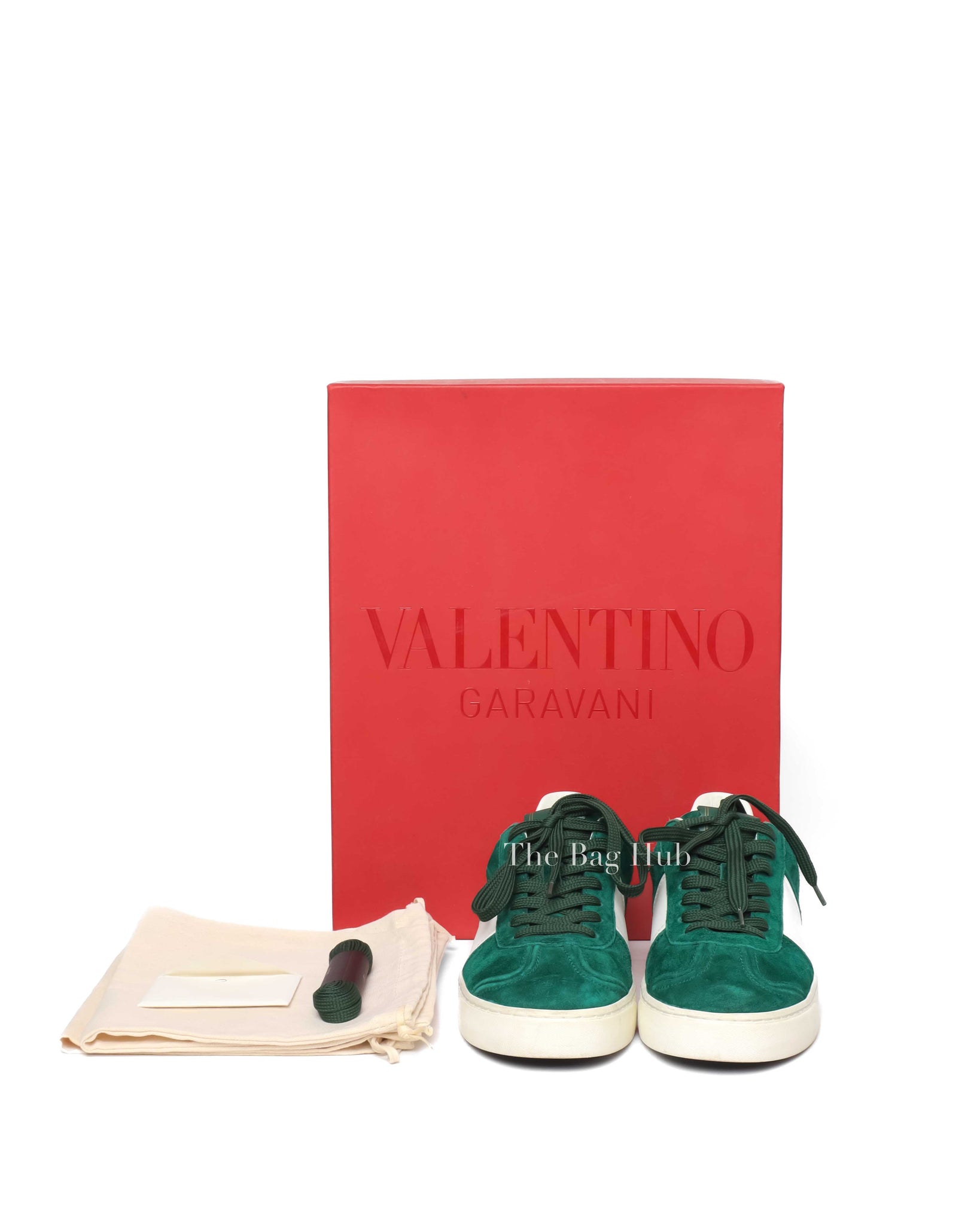Valentino Garavani White/Green Suede and Leather Flycrew Sneakers Size 40-9