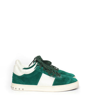 Valentino Garavani White/Green Suede and Leather Flycrew Sneakers Size 40-4