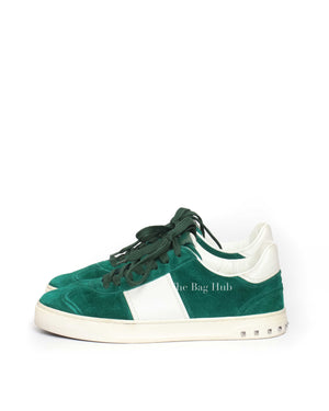 Valentino Garavani White/Green Suede and Leather Flycrew Sneakers Size 40-5