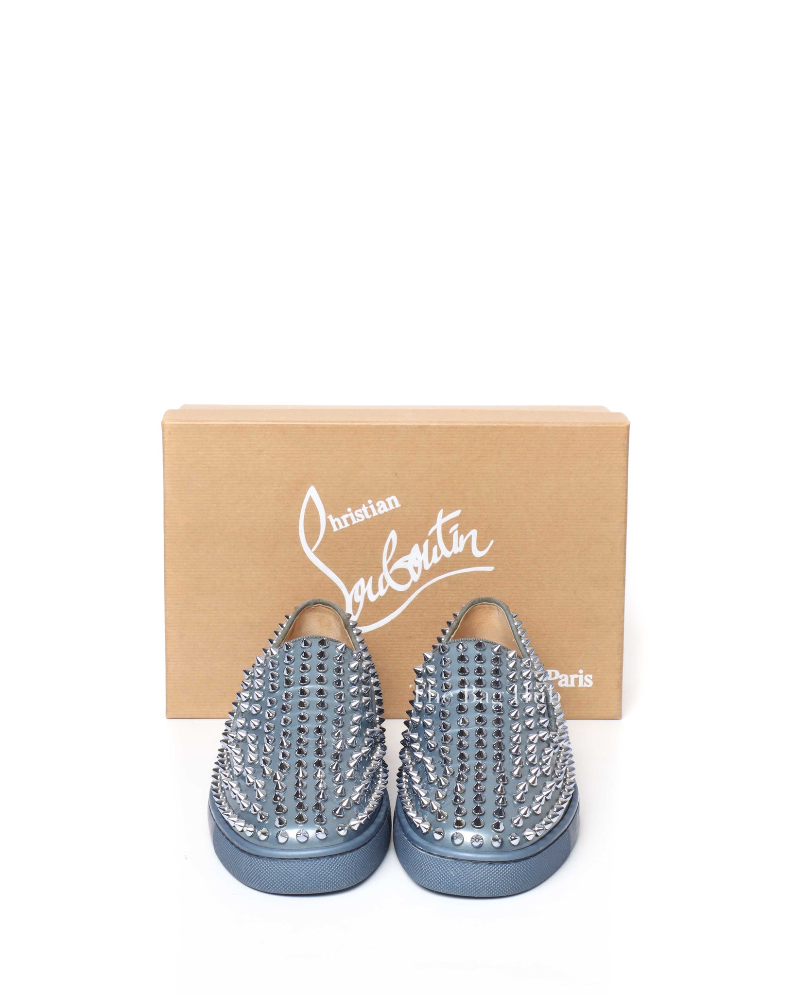 Christian Louboutin Bluish Silver Patent Roller Boat Spike Slip-On Sneakers Size 40-9