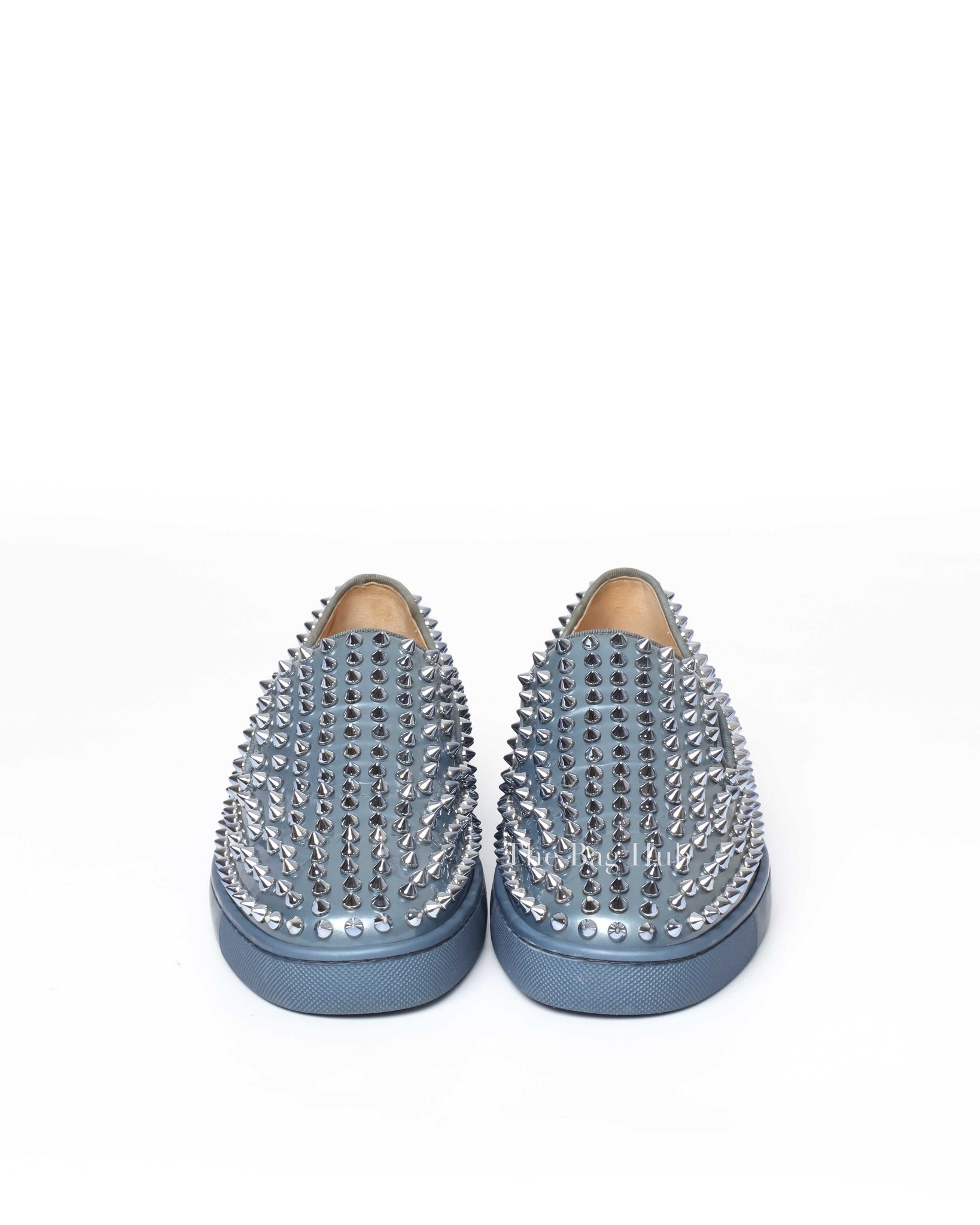 Christian Louboutin Bluish Silver Patent Roller Boat Spike Slip-On Sneakers Size 40-3