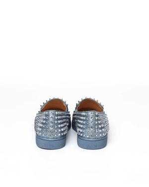Christian Louboutin Bluish Silver Patent Roller Boat Spike Slip-On Sneakers Size 40-6