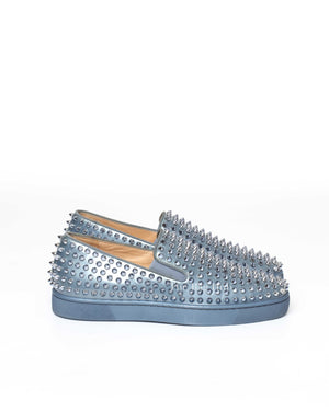 Christian Louboutin Bluish Silver Patent Roller Boat Spike Slip-On Sneakers Size 40-4