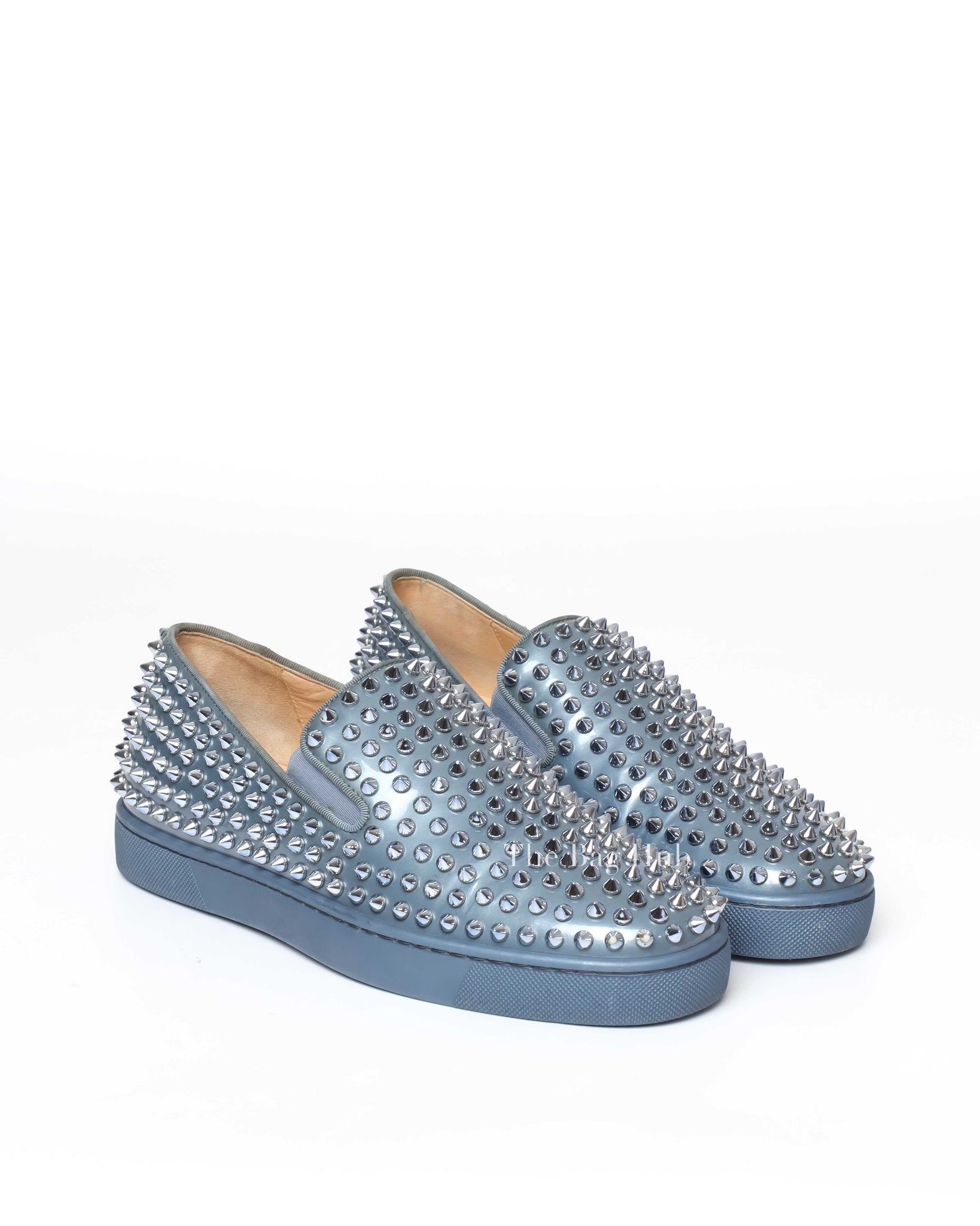 Christian Louboutin Bluish Silver Patent Roller Boat Spike Slip-On Sneakers Size 40-2
