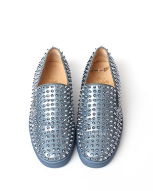 Christian Louboutin Bluish Silver Patent Roller Boat Spike Slip-On Sneakers Size 40-8