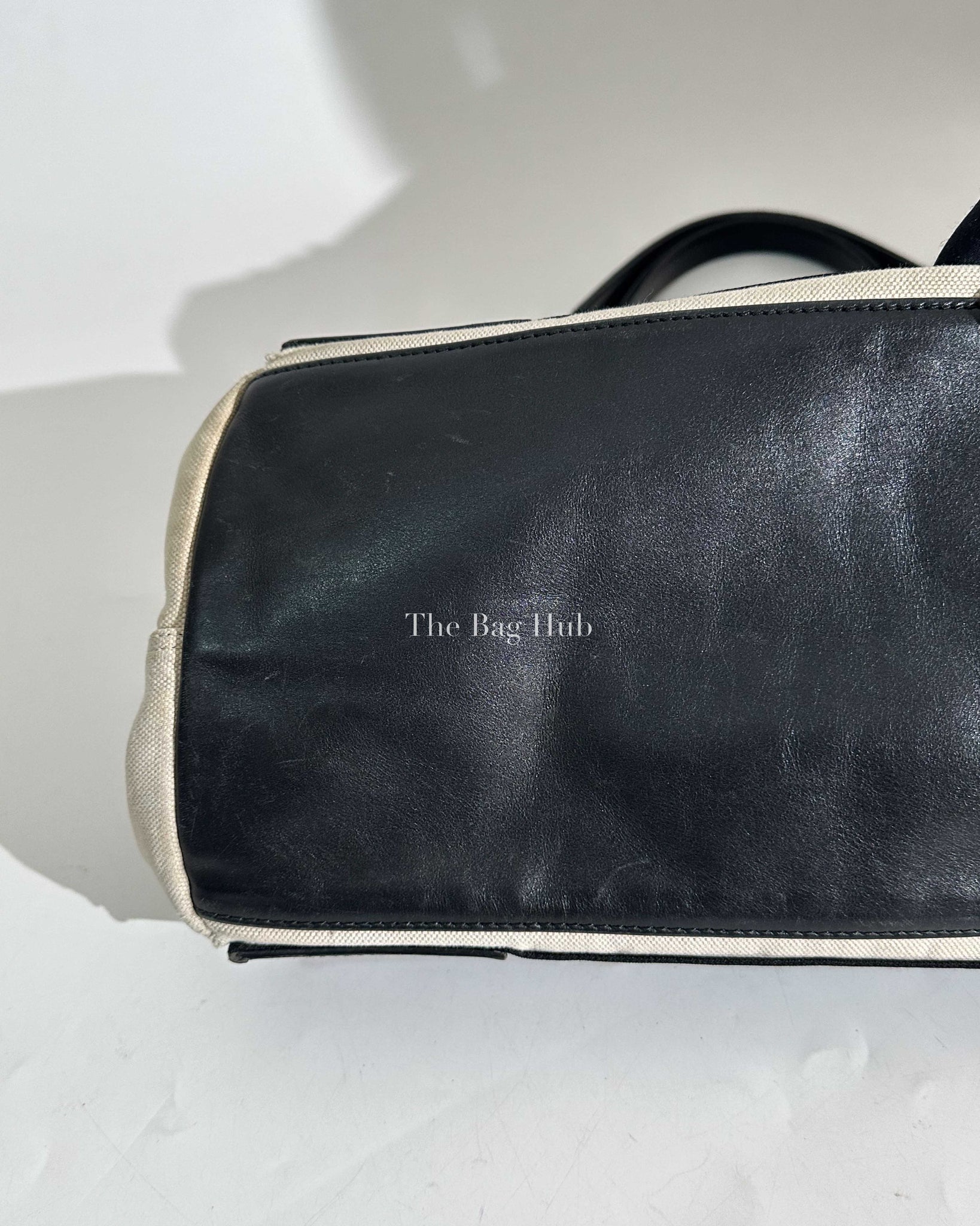 Balenciaga Beige/Black Canvas/Calfskin Navy Medium Cabas Tote Bag